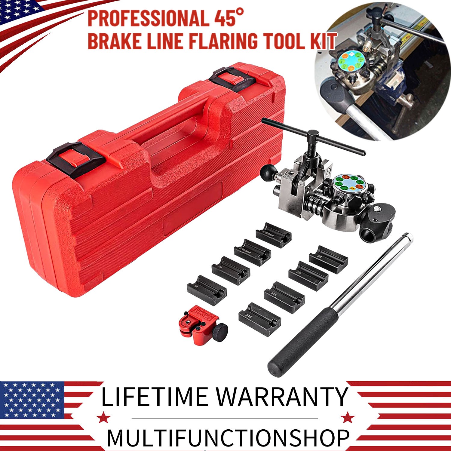Professional Brake Line Flaring Tool Repair 45° For 3/16", 1/4",5/16", 3/8" Tube