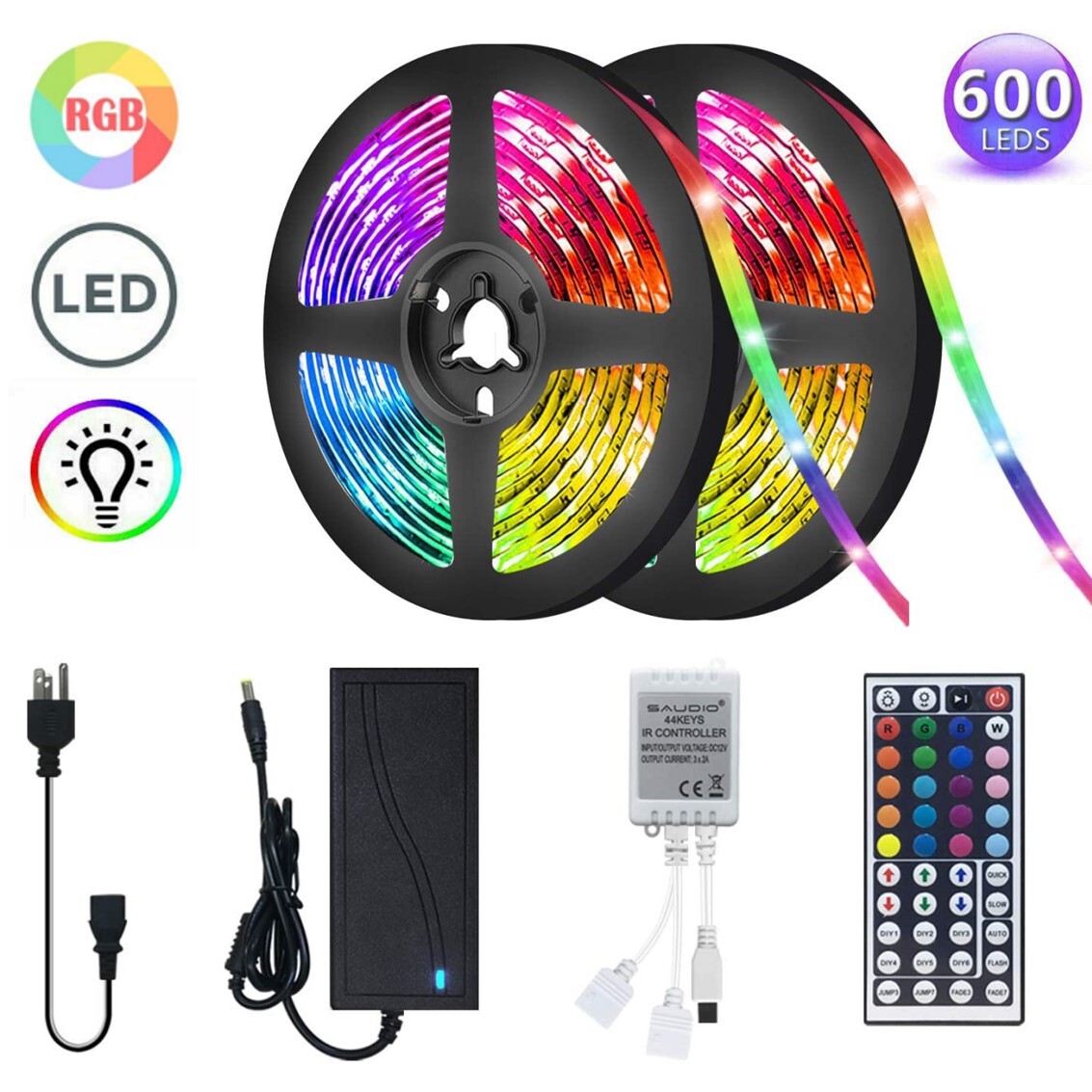 65ft LED Strip Lights Remote Control Bedroom Waterproof for Indoor Outdoor Use