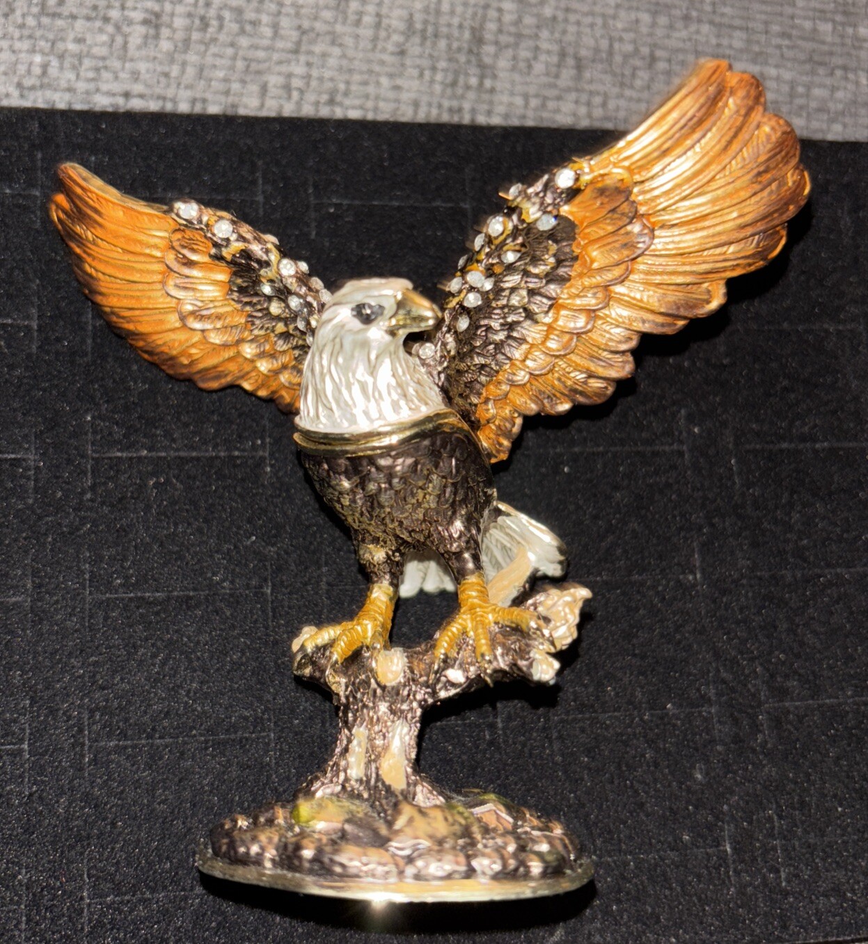 Enamel Eagle Figurine Jewelry Box EagleTrinket Container Hand Painted Modern