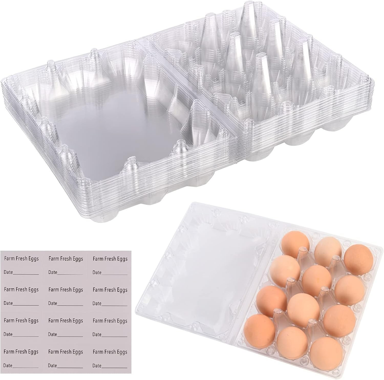 Space-Saving 12 Pack Egg Cartons - Clear Reusable Plastic for Safe Egg Storage