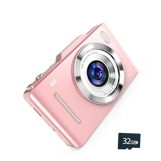 4K Digital Camera - 48MP Photos 32GB SD Card & Lanyard Included - Travel Pink