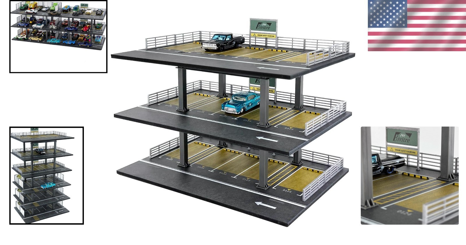 Space Saving 1/64 Scale Car Display Case with Horizontal Railing and Stoppers