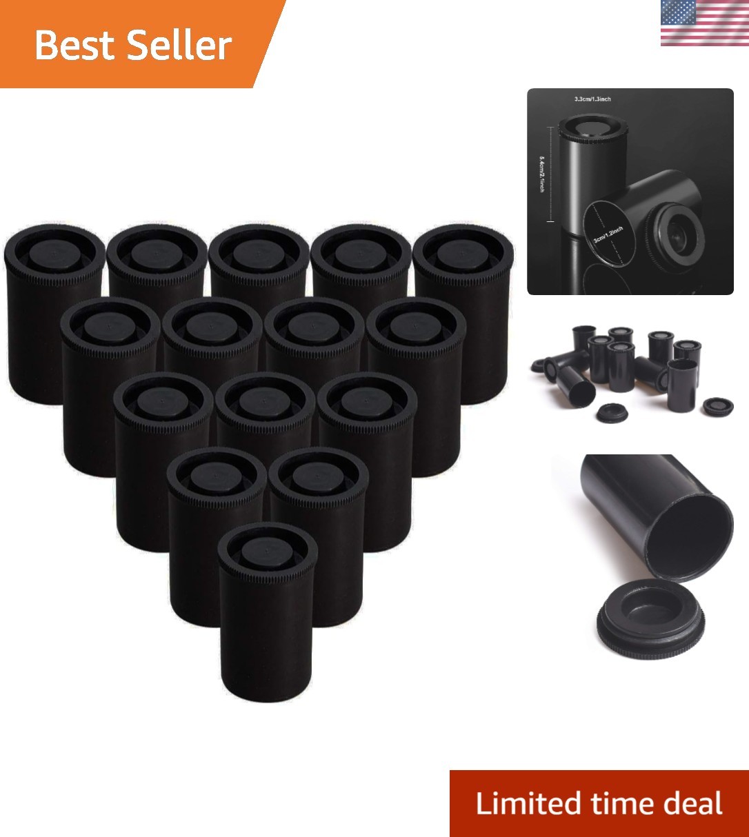 Compact and Reliable 15 Black Film Canisters - Ideal for All Your Storage Needs