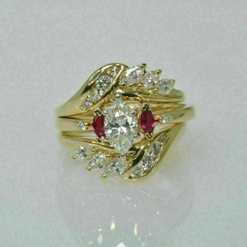 2Ct Marquise Diamond Lab Created Ruby Enhancer Band Ring 14k Yellow Gold Finish