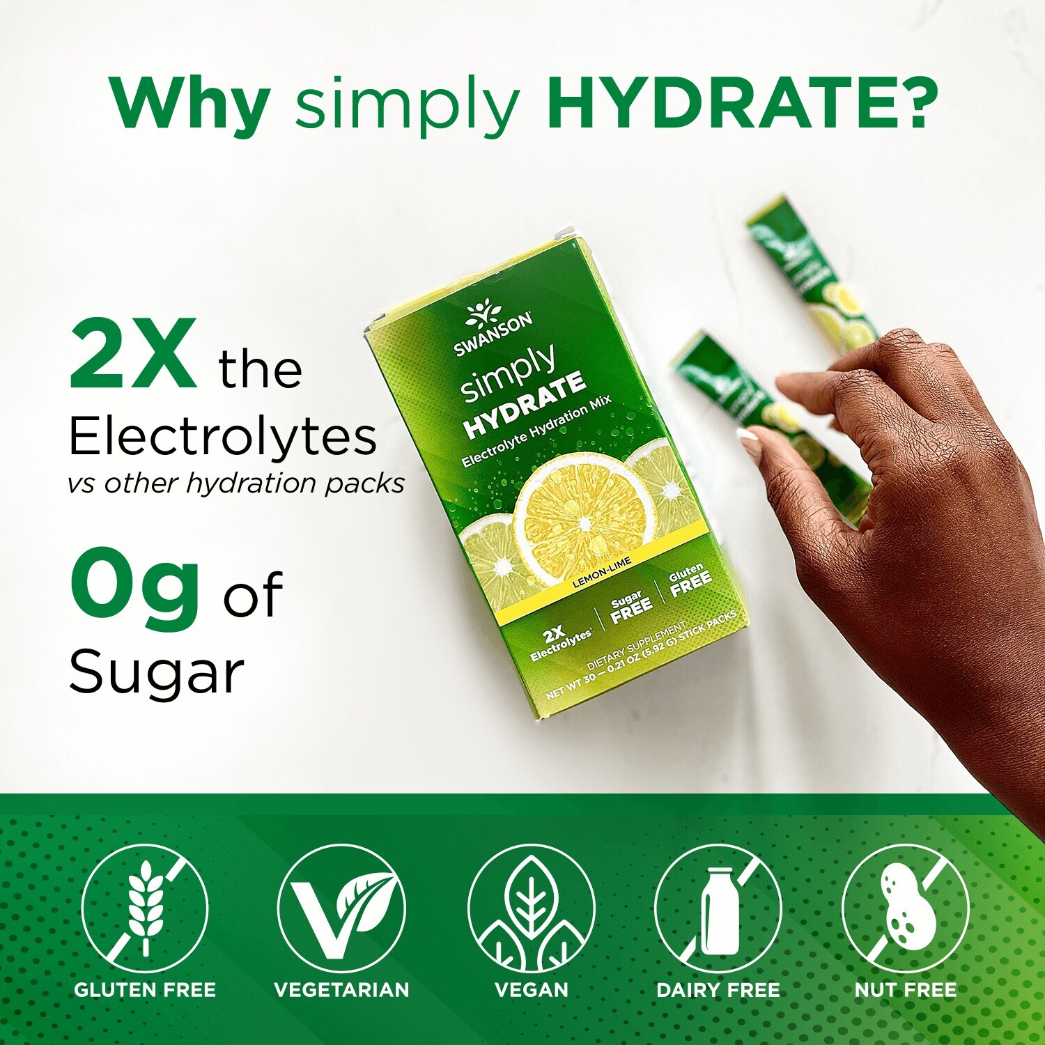Swanson simply Hydrate Electrolyte Hydration Mix - Lemon-Lime 30 Pkts
