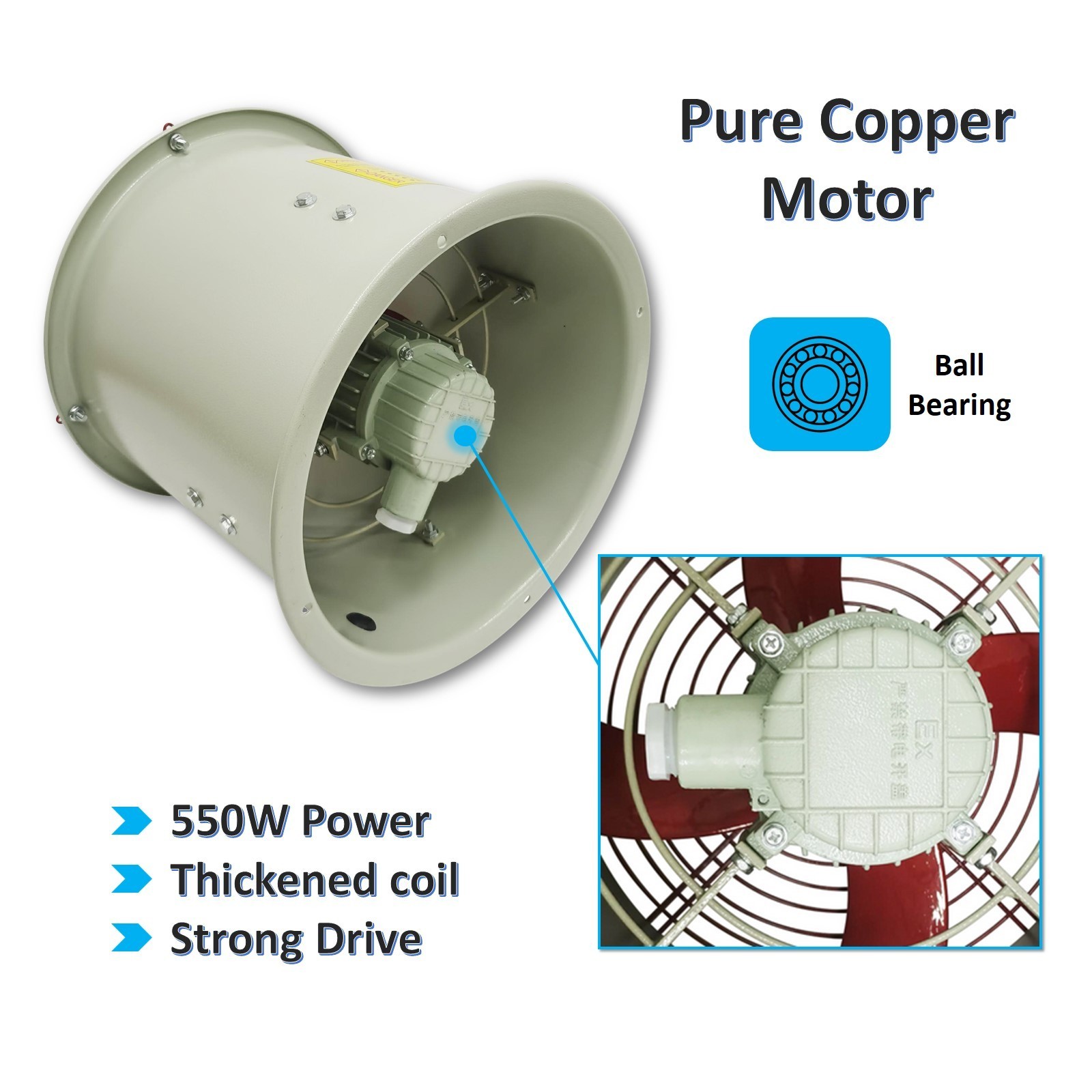 12" Hazardous Location Axial Fan Explosion-Proof Inline Duct Blower Ventilation