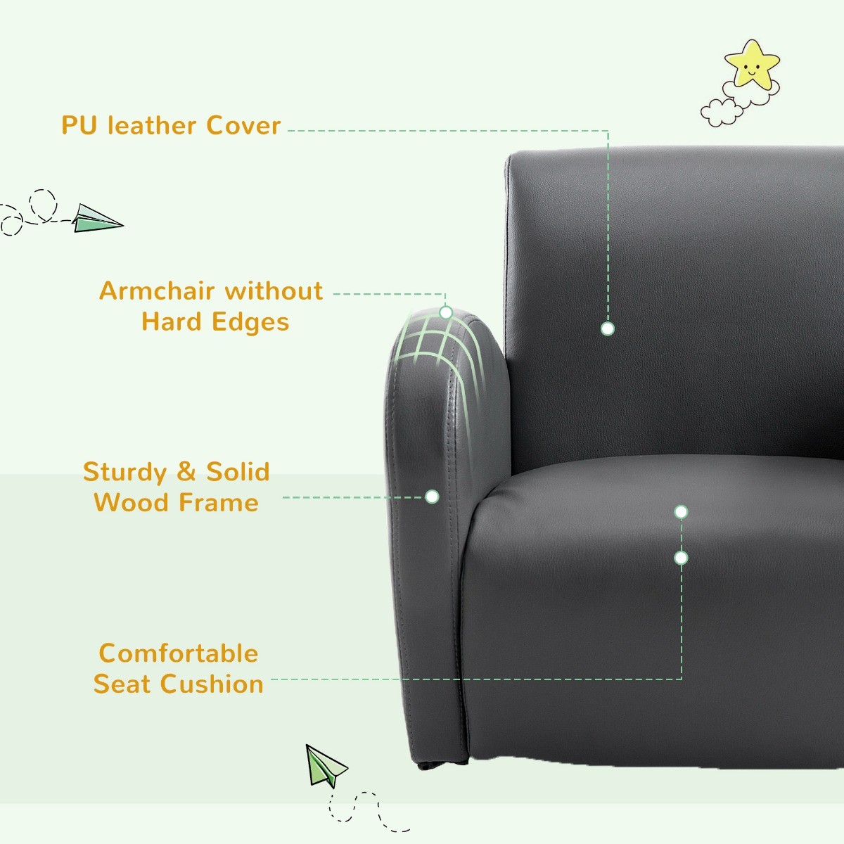 Kids Sofa Rocking Chair PU Leather Toddler Armchair w/ Side Pocket for Children
