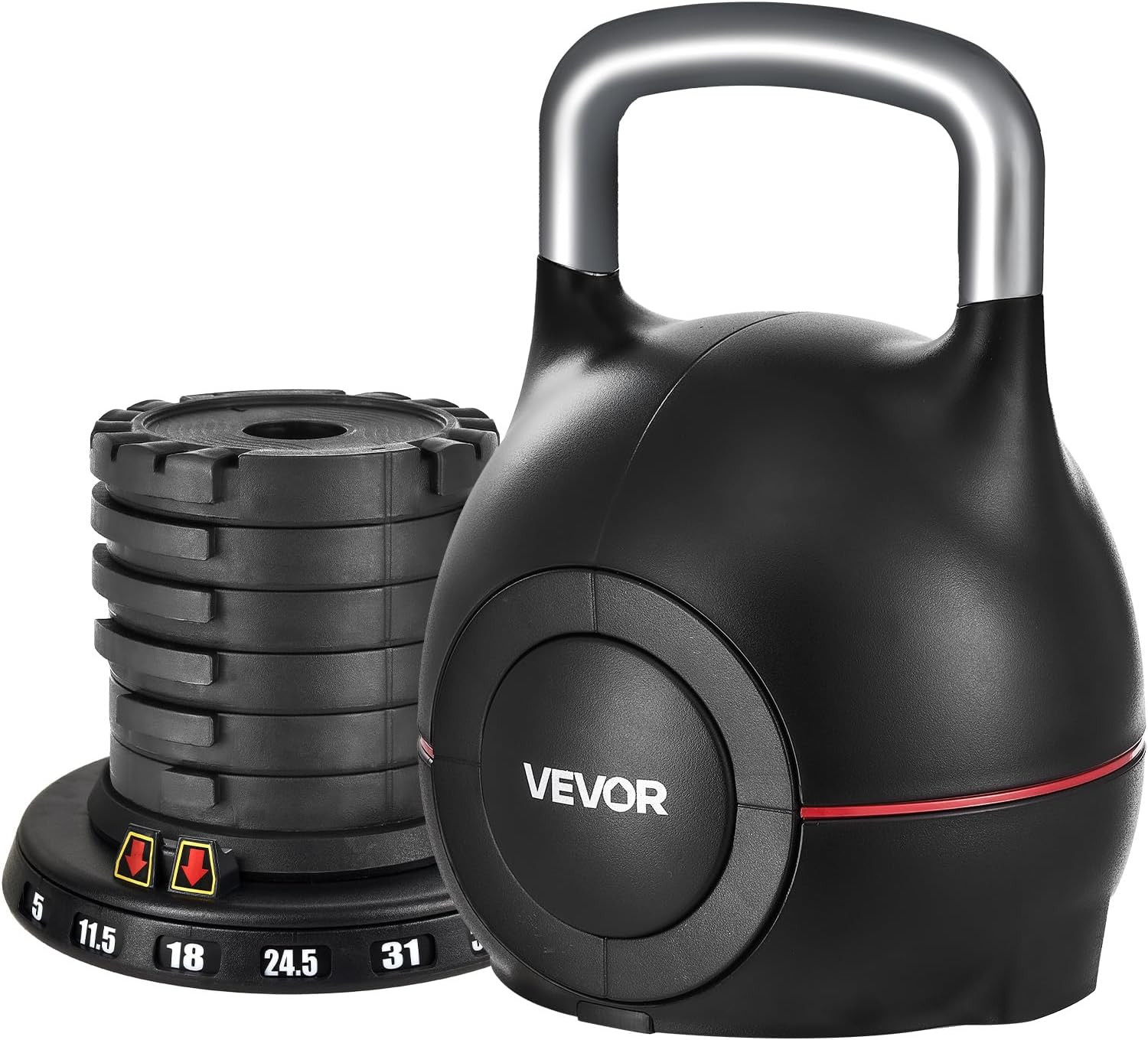 Kettlebell, Adjustable Kettlebell with 7 Weight Levels, Die-Cast Aluminum and AB