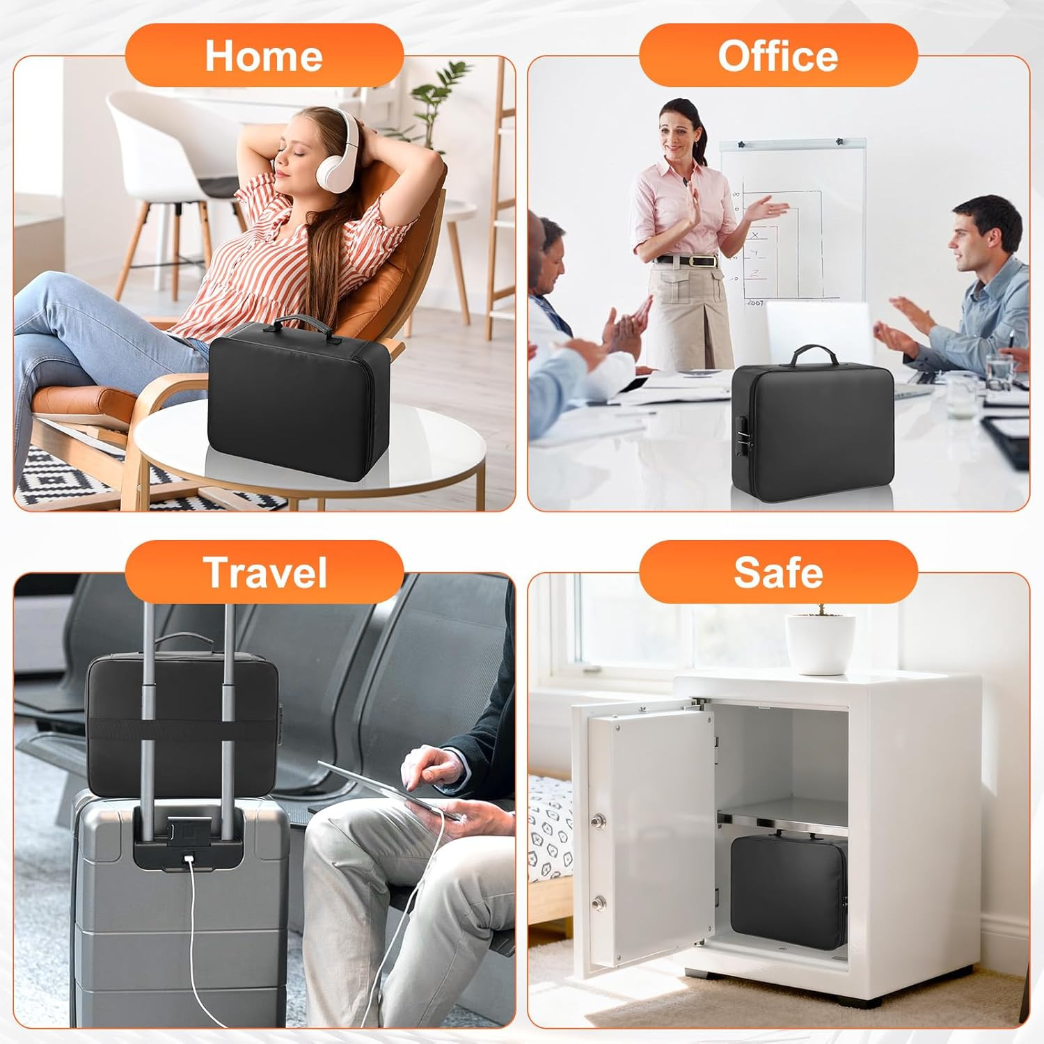 3-Layer Fireproof Document Box with Lock File Storage Box Waterproof Safe Bag US
