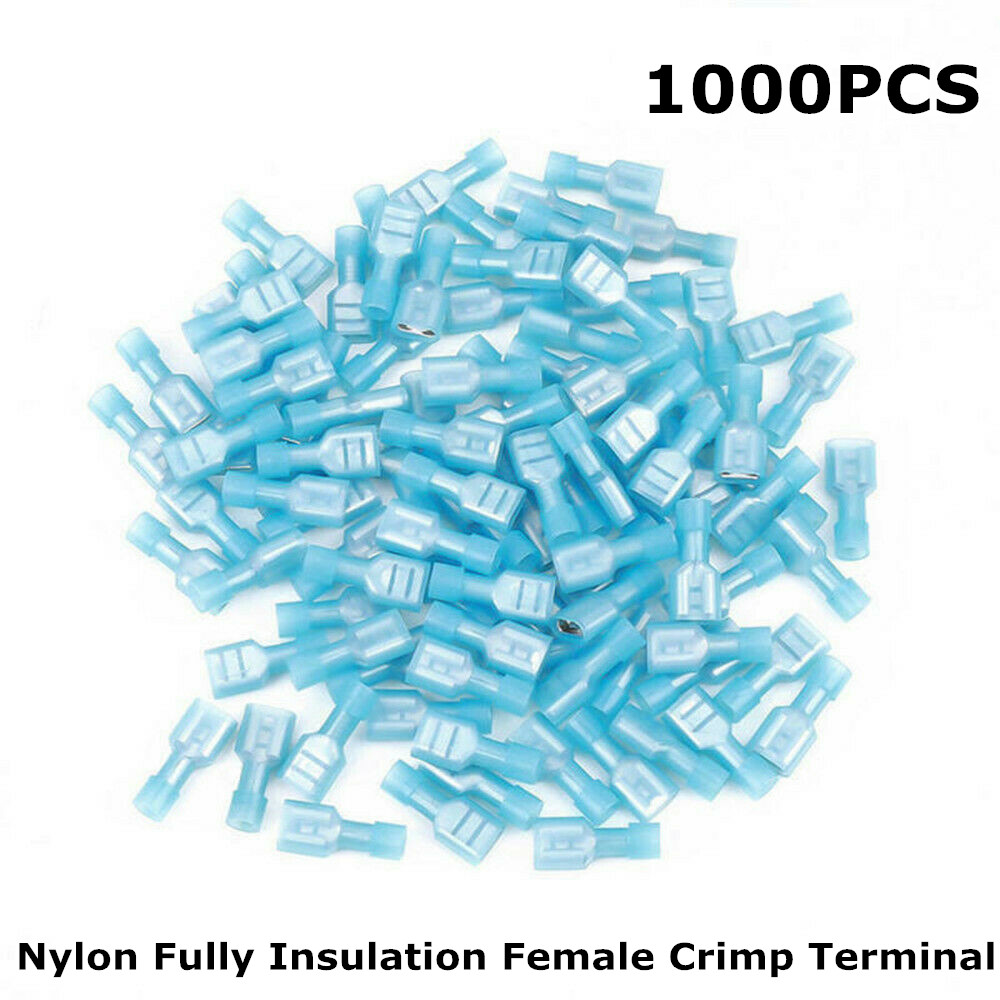 1000x Blue Fully Insulated Female Electrical Spade Crimp Connectors Terminal New
