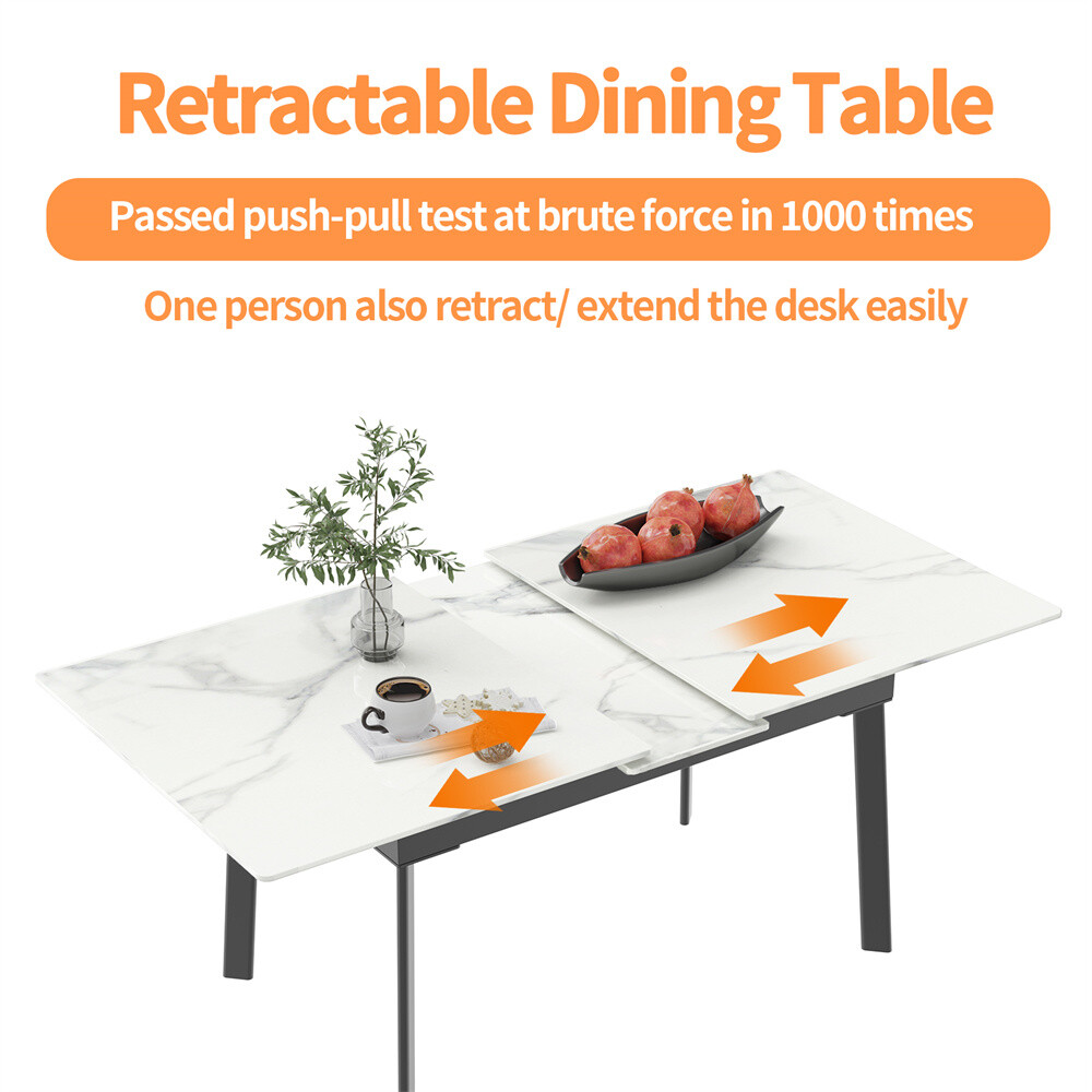 4-8 People Modern Dining Table Kitchen Expandable Gathering Table Marble Top US