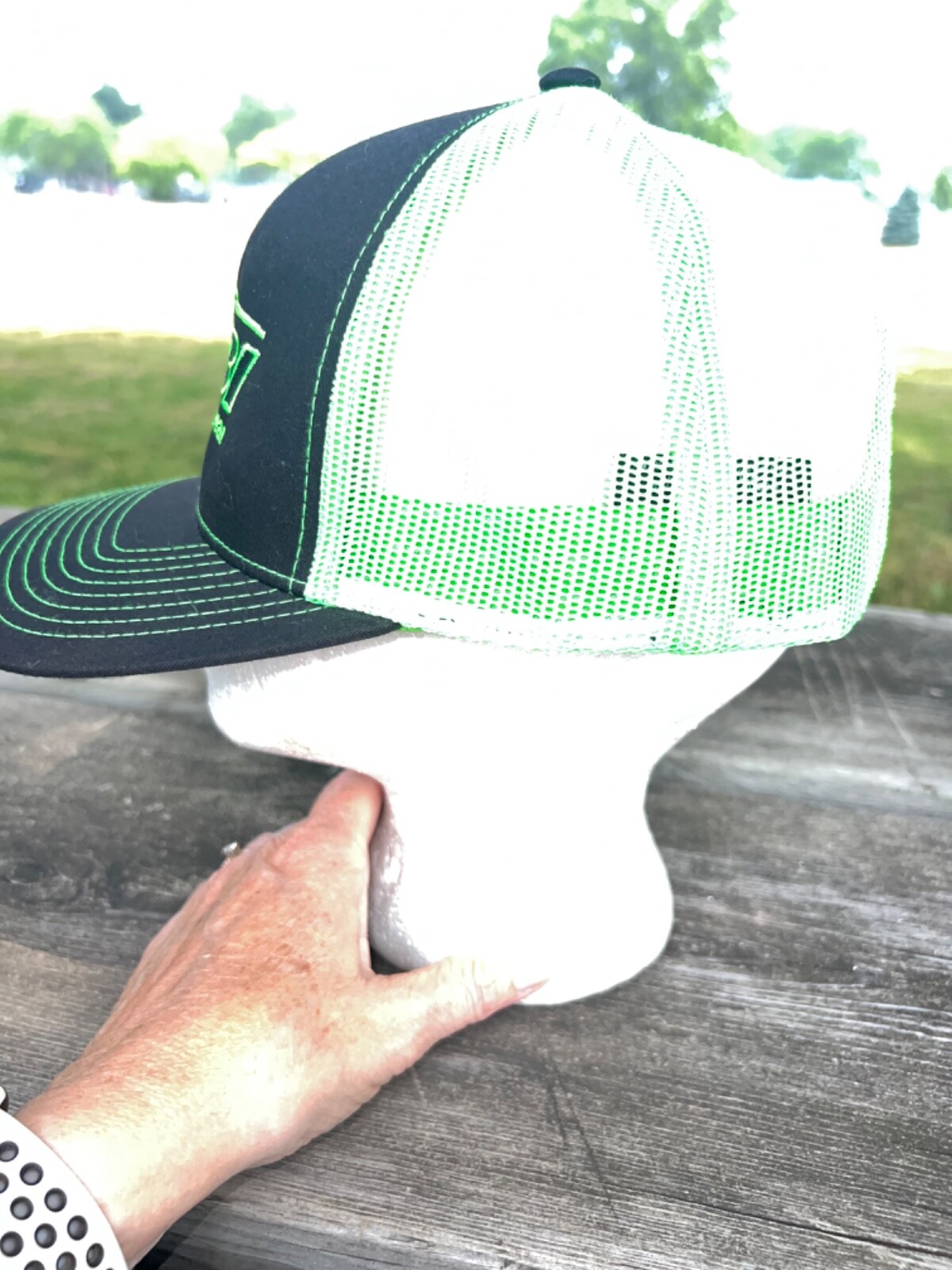 RBI Lime Green Black Trucker Hat Hat Cap Snapback Pacific Brand EUC