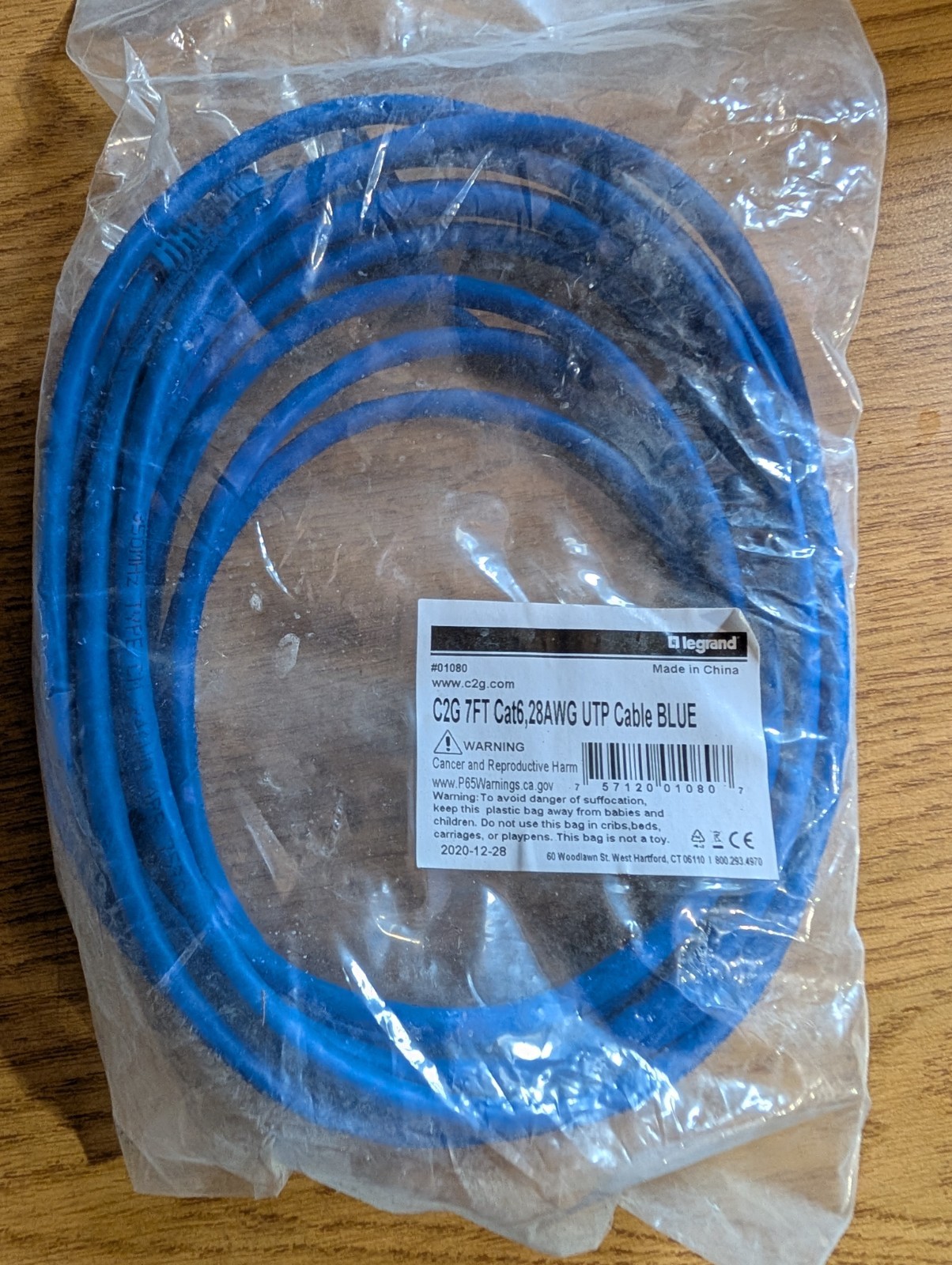 01080 7 Ft. Cat6 Snagless Unshielded UTP Slim Ethernet Network Patch Cable, Blue