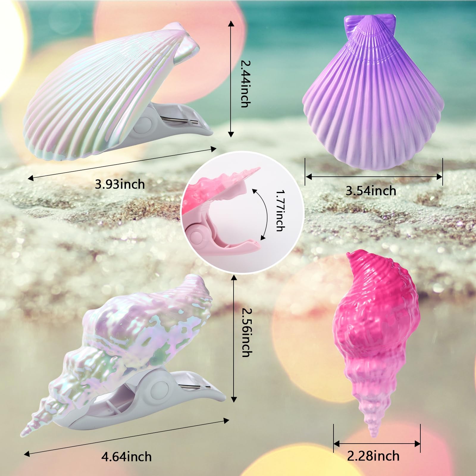 Shells Beach Towel Clips for Pool Lounge Chairs - Windproof Decorative 4-Pack