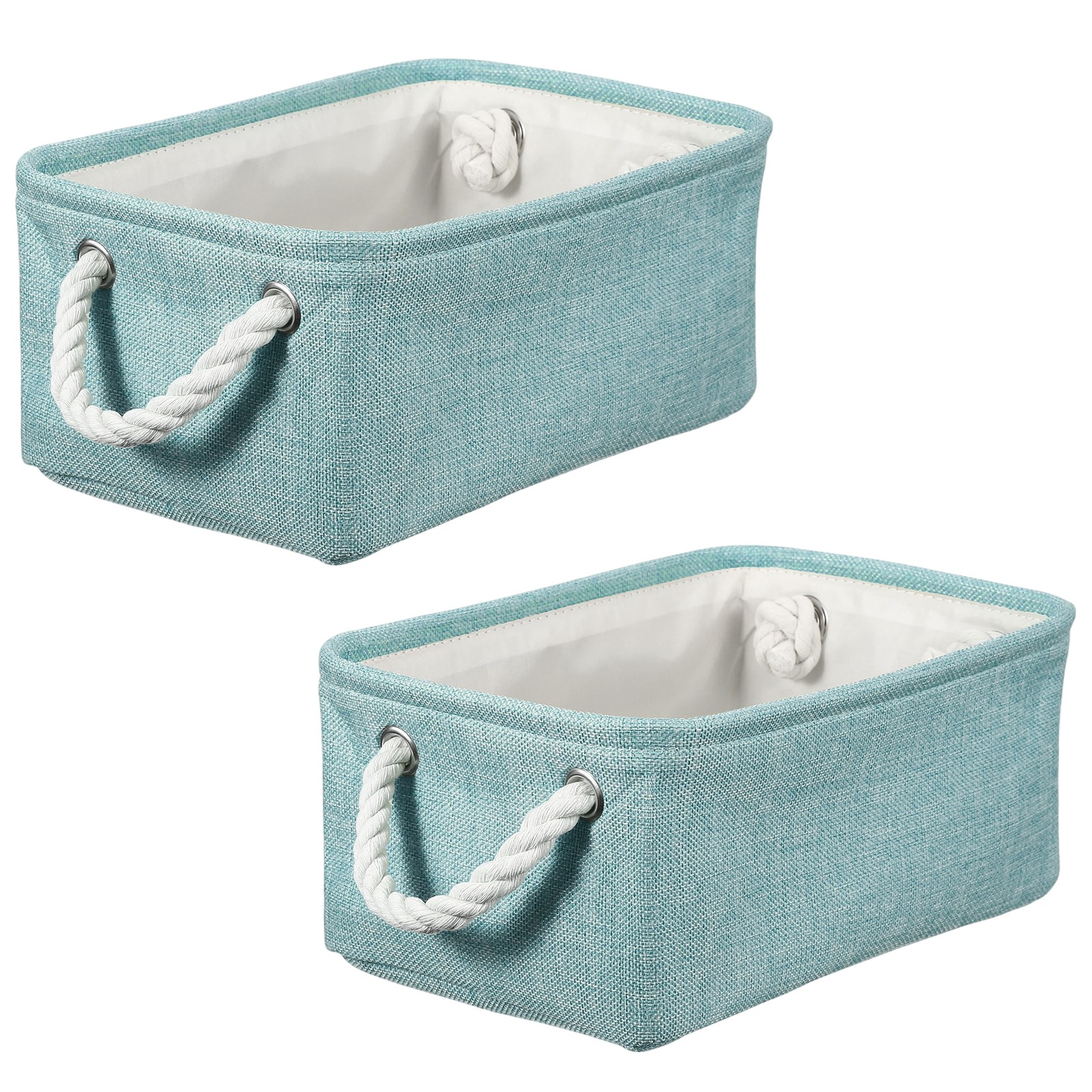 2Pcs Fabric Storage Bins with Rope Handles(12 x 8.3 x 5", Blue Green)