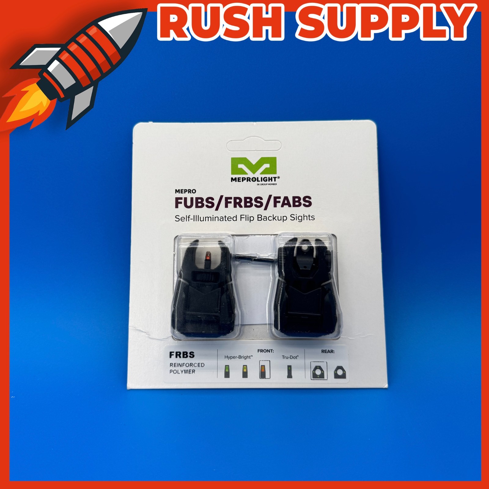 MEPROLIGHT FRBS Flip up Tritium Sights 4 Dot Rear 1 Dot Front - Black