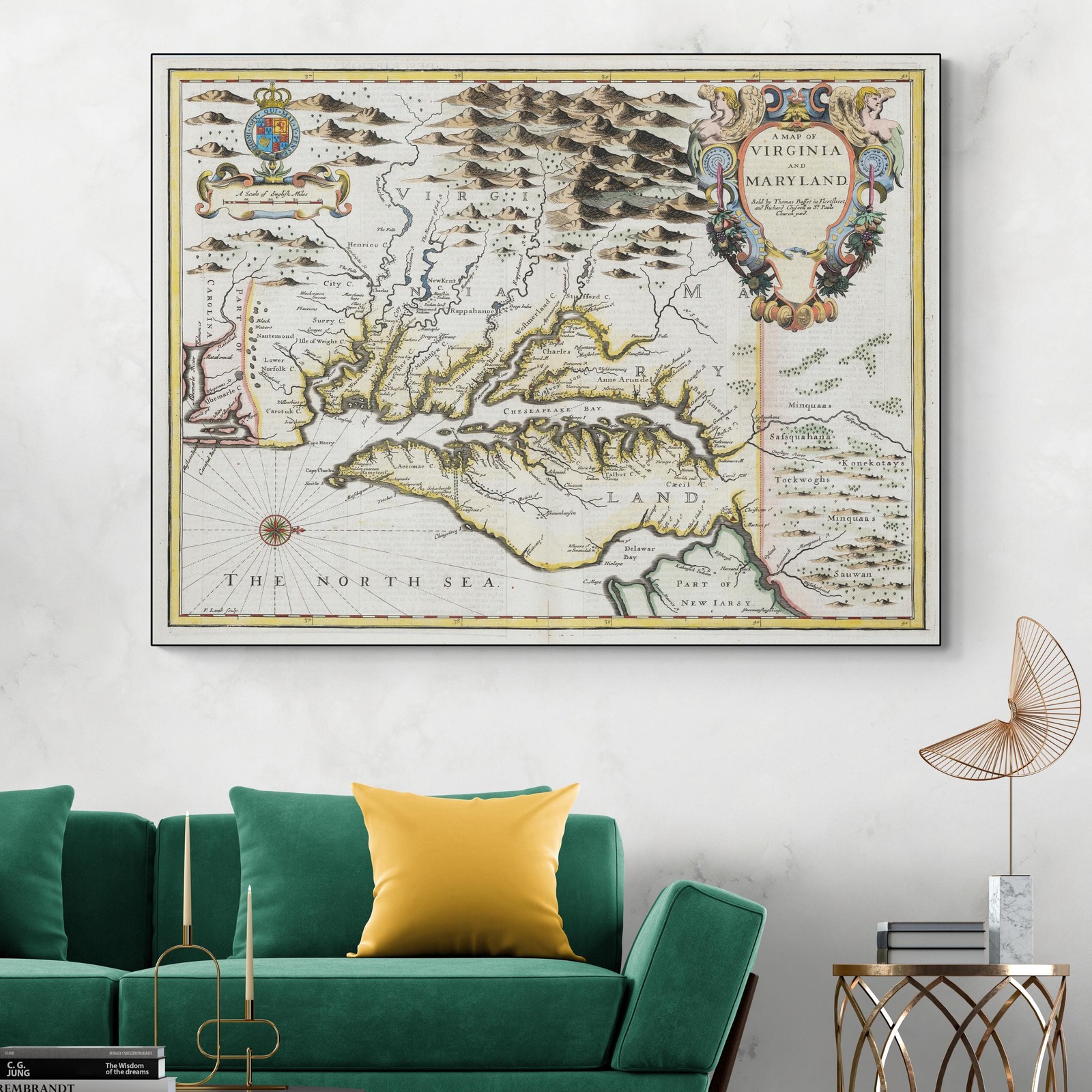 1676 John Speed Map of Virginia & Maryland – Settlements, Rivers & Borders