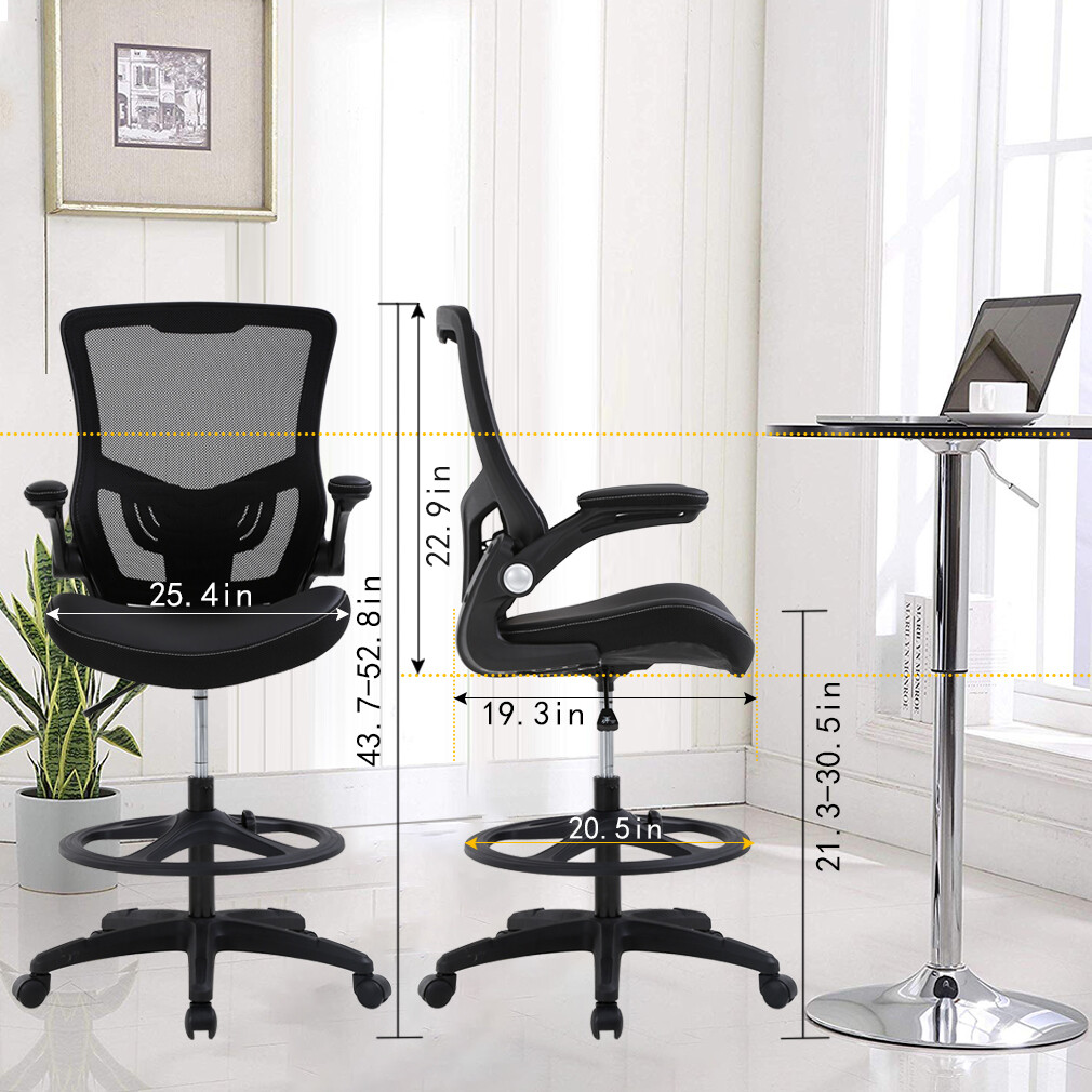 Drafting Chair with Flip Up Arms Foot Rest Back Support Adjustable Height