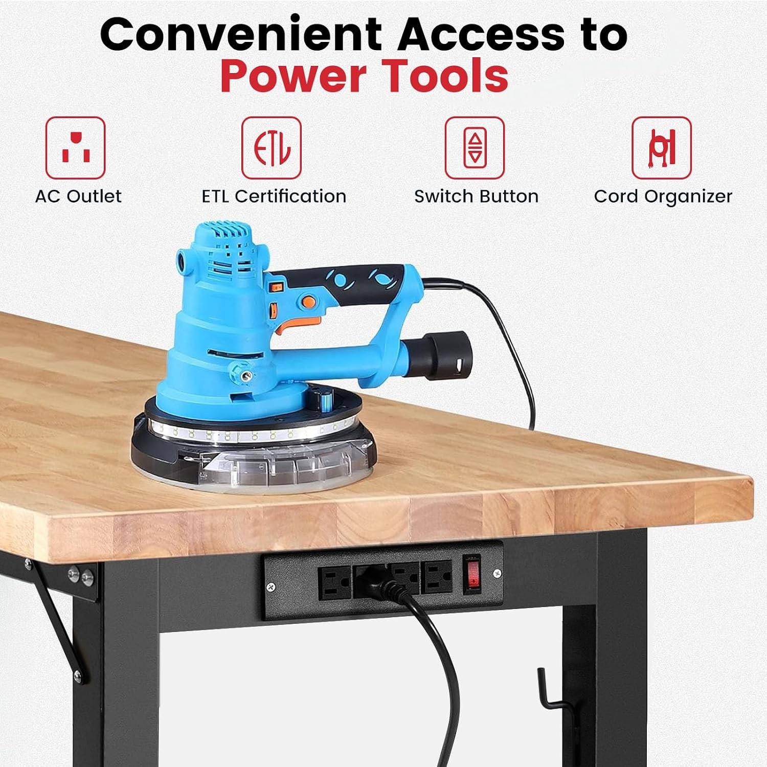 60" x 22" Workbench with Wheels Adjustable Height Work Table with Rubberwood