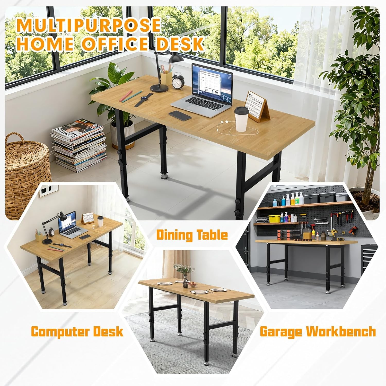 60" Adjustable Workbench,Heavy-Duty Work Table,3000 LBS Load Capacity