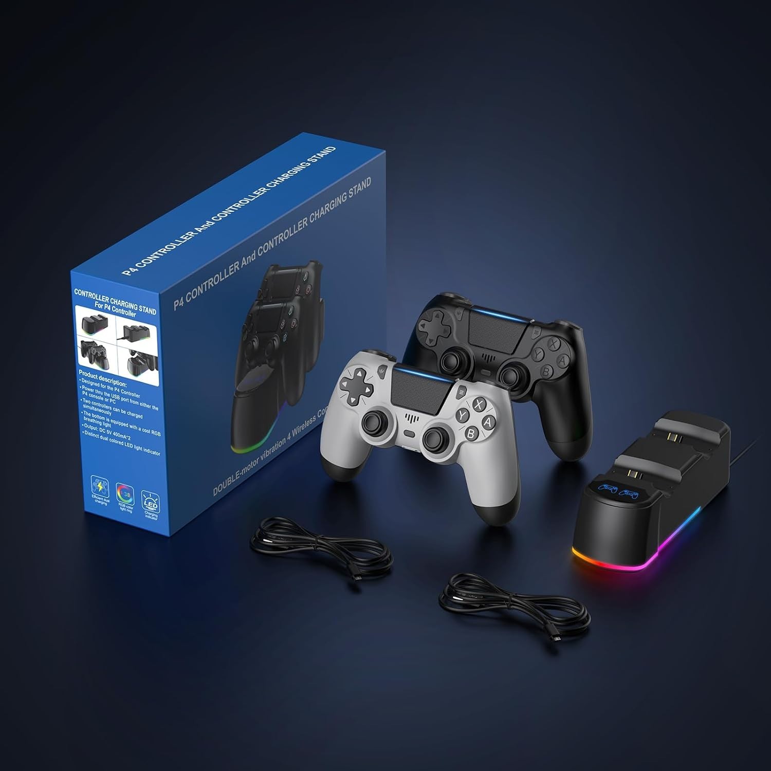 2 Pack Wireless PS4 Controllers with LED Charging Dock - Ultimate Gaming Upgrade