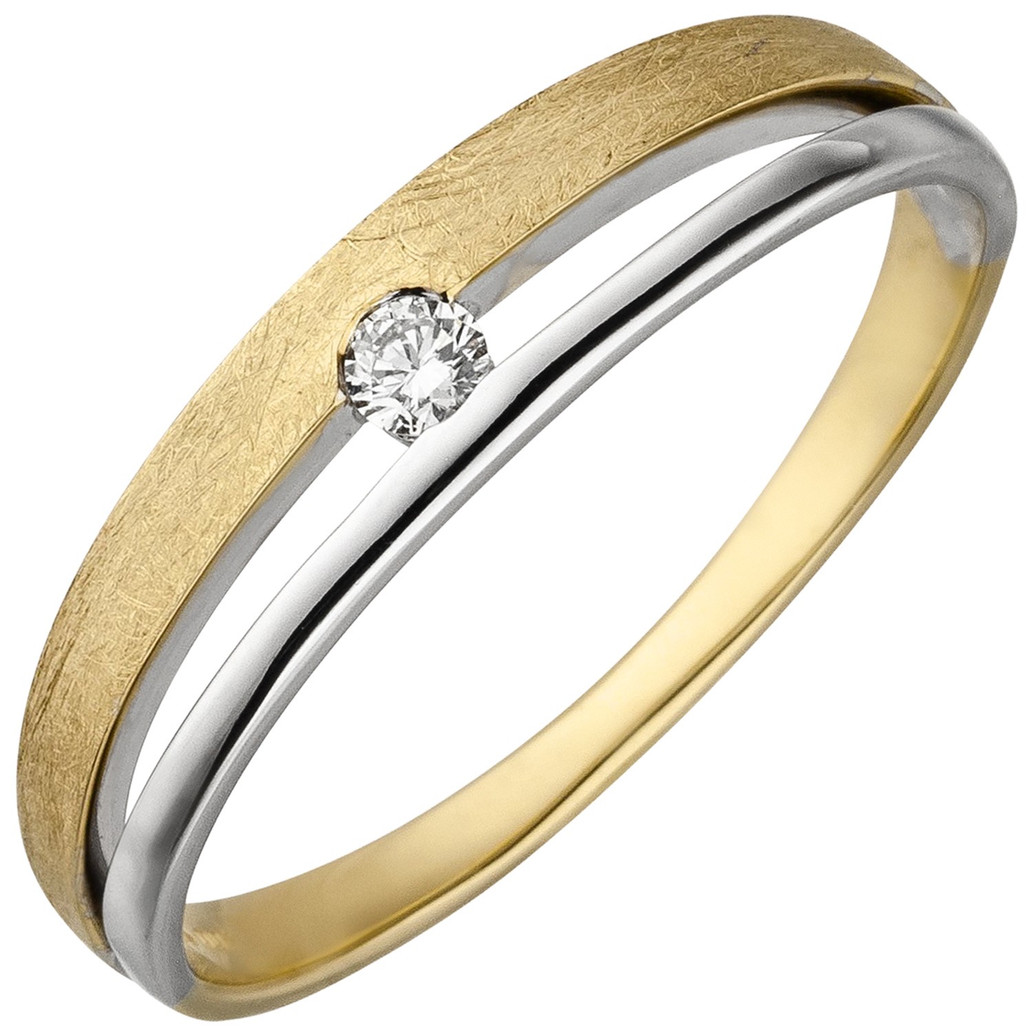 Jobo ladies' ring 585 gold yellow gold White gold two-tone ice matte 1 diamond brilliant RW