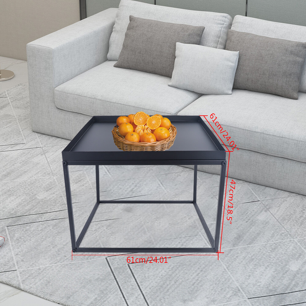 Coffee End Table Side Table Home Office Matt Black 24" Modern Metal Square Tray