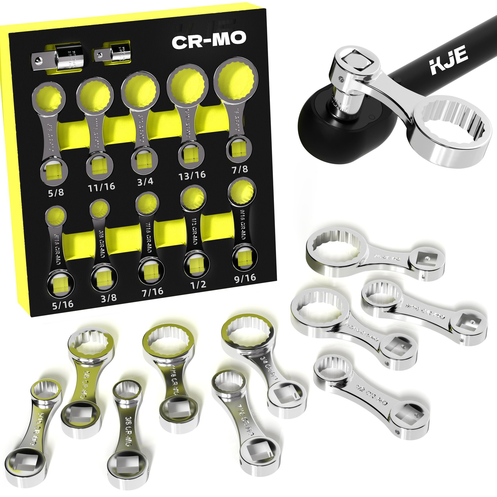 12PCS CR-MO SAE Torque Wrench Adapter Set(5/16" to 7/8"), 12-Point 3/8" Squar...