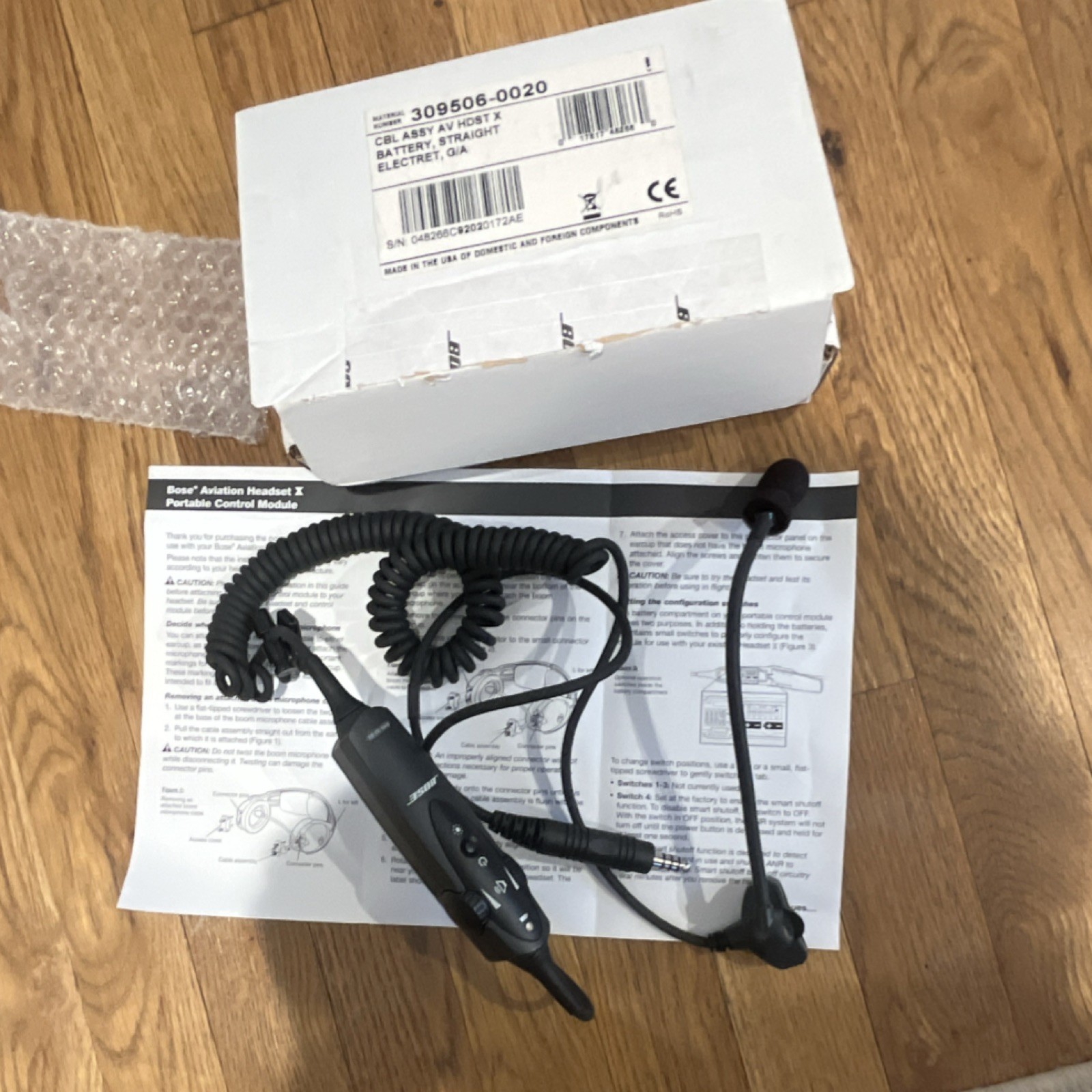 Bose A10 AHX-32-02 ANR 5 Ohm Microphone Headset Single U174 Plug Controller