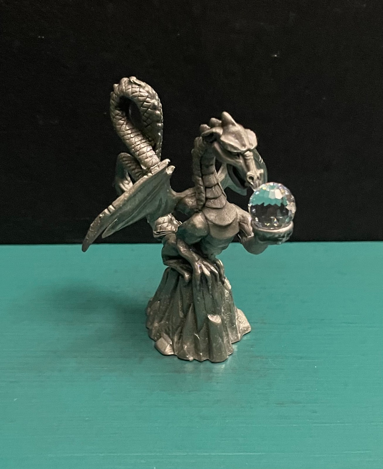 Spoontiques Pewter Crystal Ball  Winged Dragon Mountain Top Figurine LOTR GOT