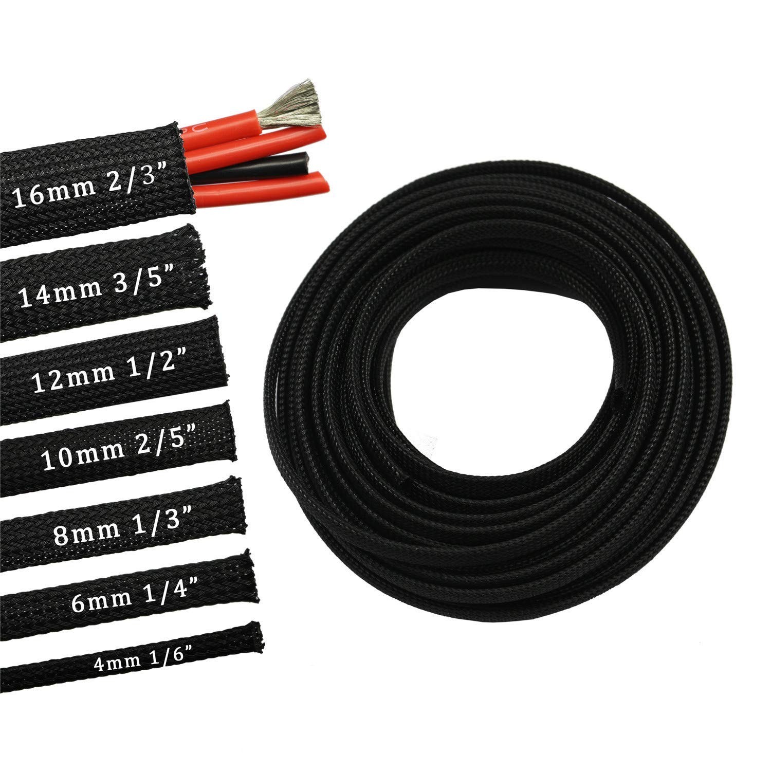 30ft PET Expandable Sleeving Wire Cable Sleeve 1/2, Black