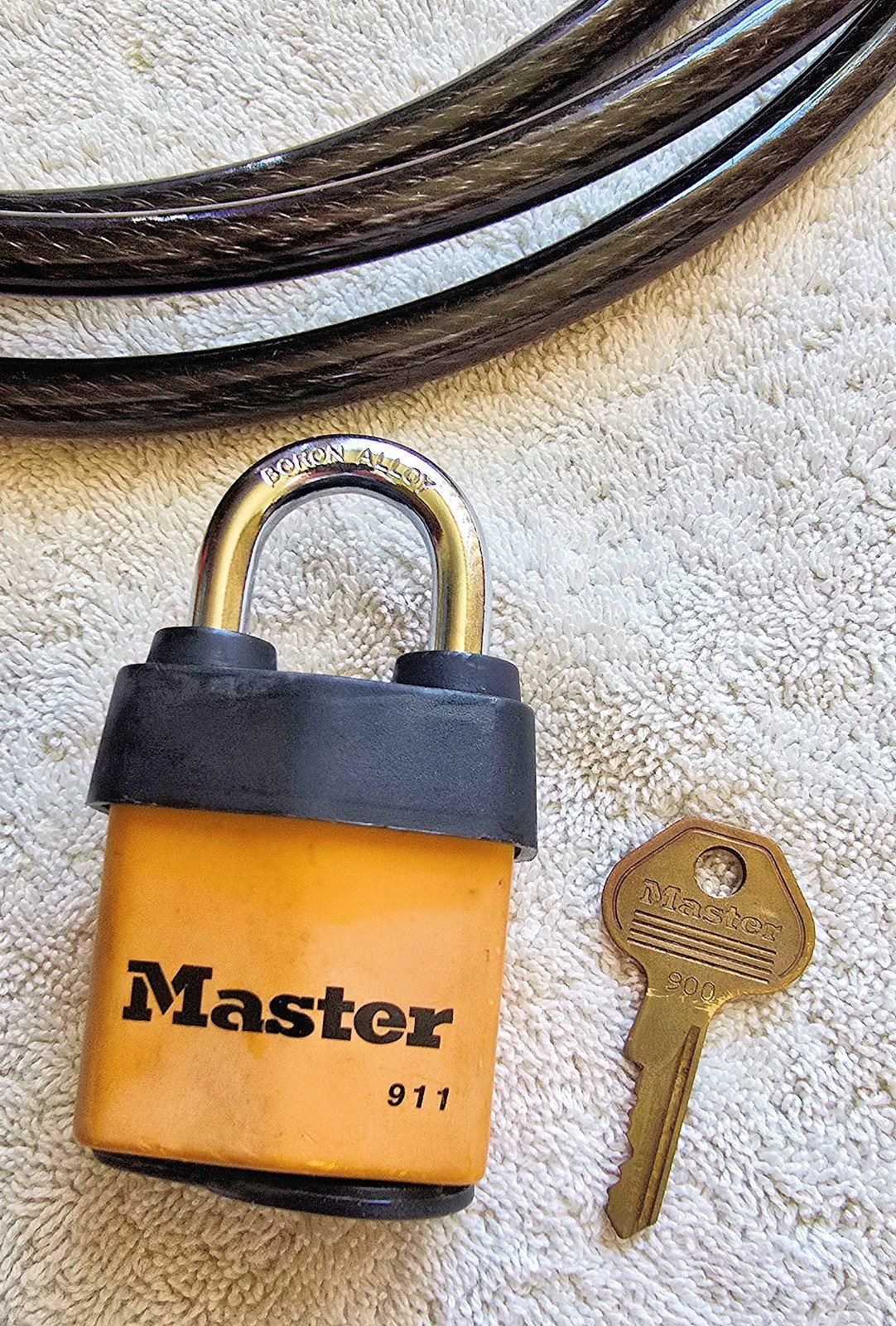 TRIMFLEX 12-FOOT SECURITY CABLE & LAMINATED MASTER PADLOCK - GREAT CONDITION