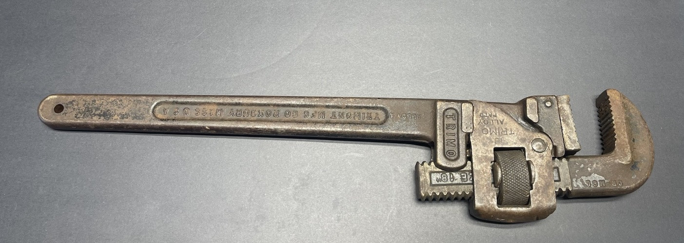 Trimo 18'' Adjustable Monkey Pipe Wrench Trimont Mfg Roxbury Mass USA Vintage