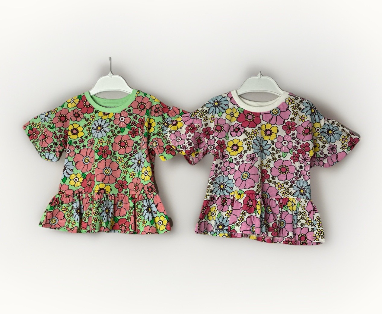 Baby Girl Set Of Floral Pattern Tunic Tops Age 9-12 Months Unused New No Tags