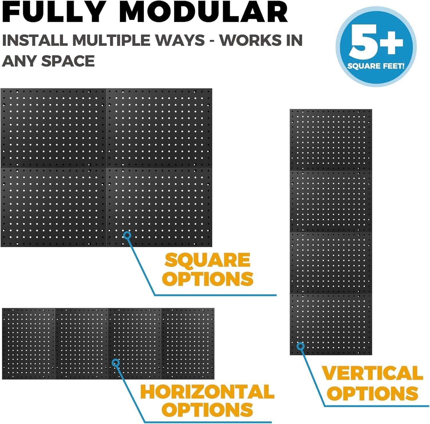 Heavy Duty 4-Panel Pegboard Wall Organizer With 32 Peg Hooks Panels Garage Tool