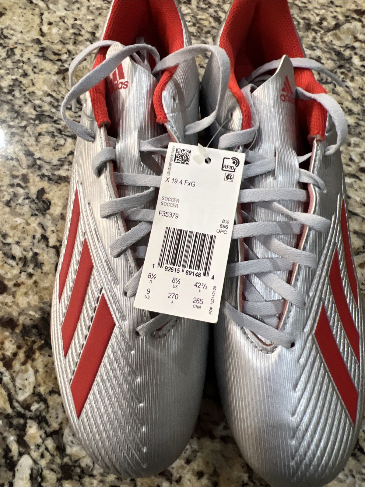 adidas Men's 19.4 FXG Soccer Cleats F35379 Silver/Red Size 9 US New Without Box