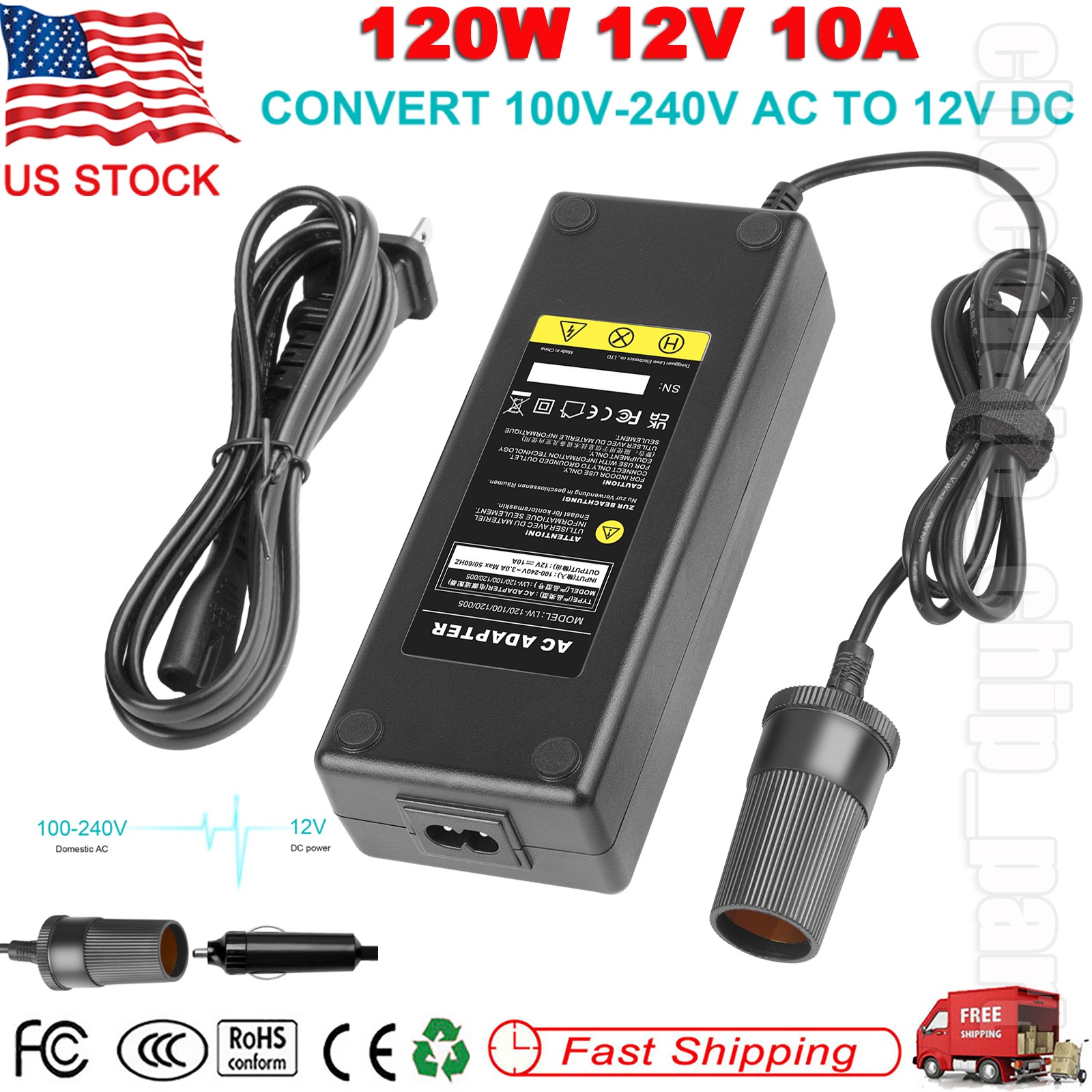 AC 110V to 12V Car Cigarette lighter Transformer Socket Converter Power Adapter