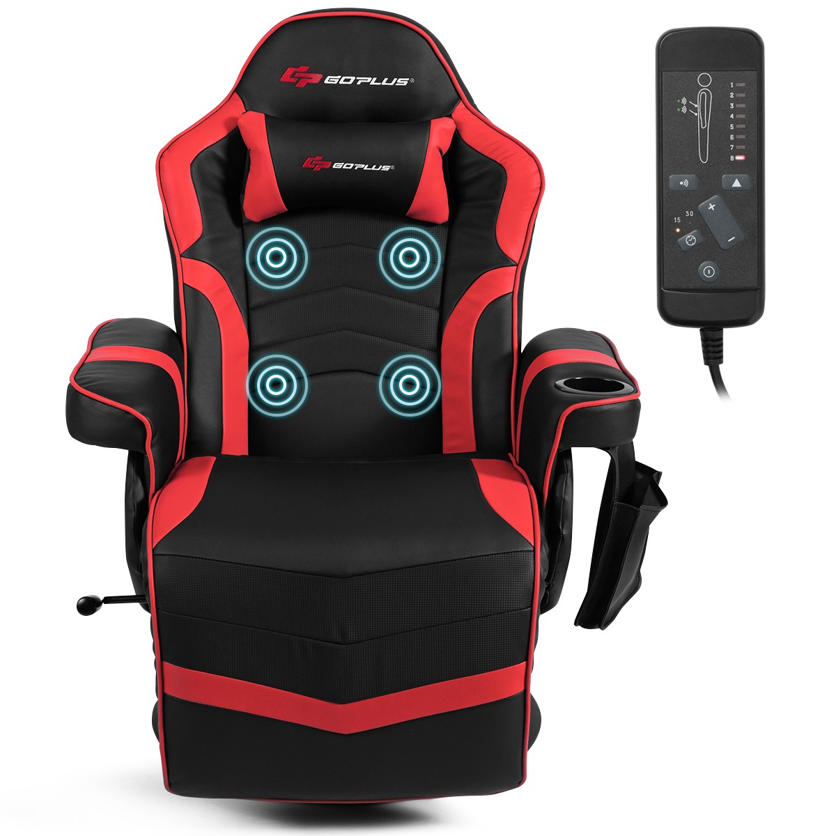 Massage Gaming Recliner Racing Chair Swivel w/ Cup Holder & Pillow Red