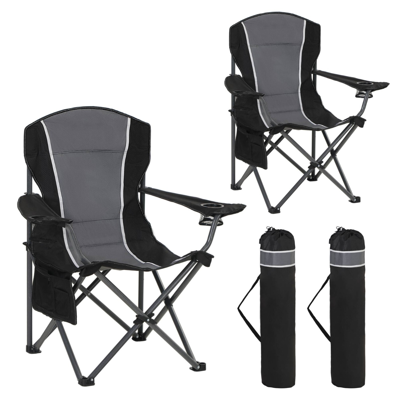2Pack Camping Chair Oversized Folding Chairs with Cup Holder Heavy Duty Portable