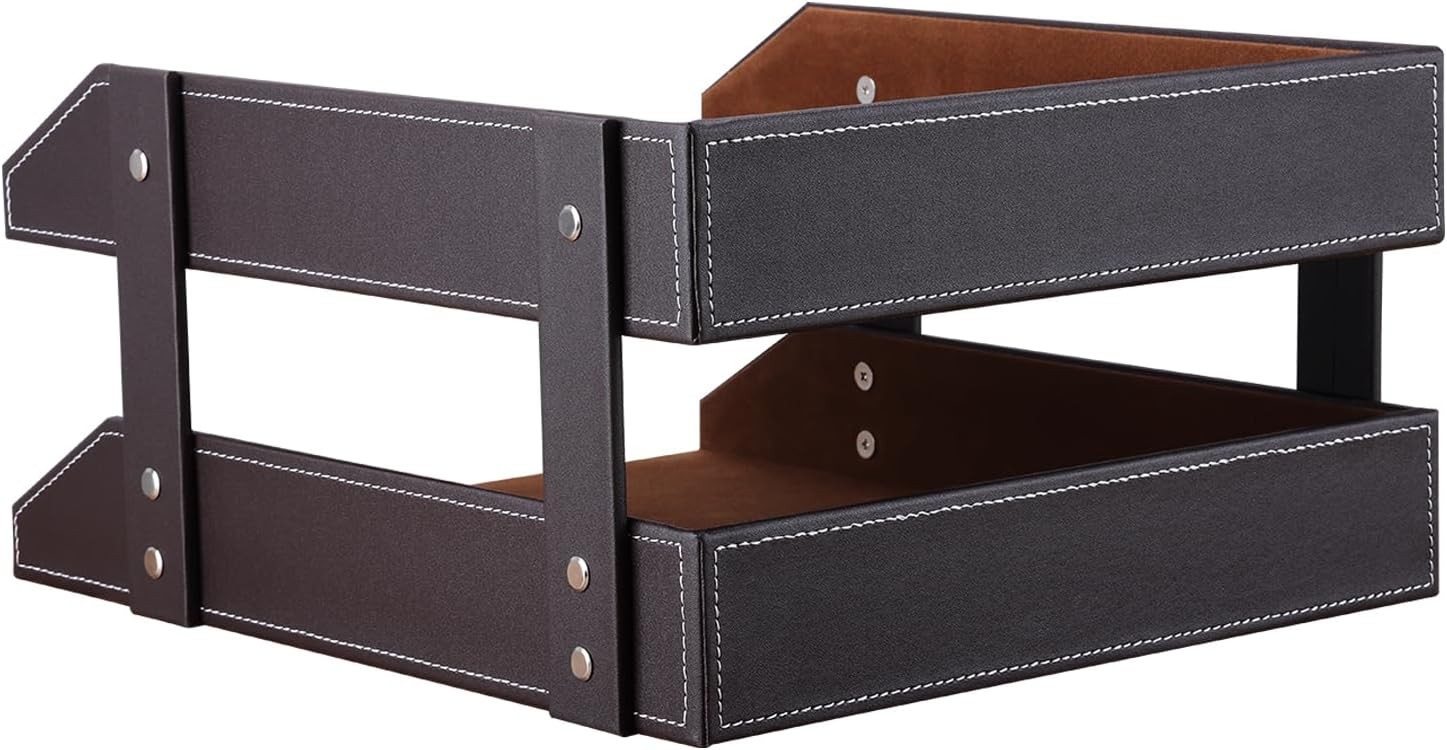 Letter Tray Leather Paper Organizer Tray Wooden Desk File Holder Desktop File