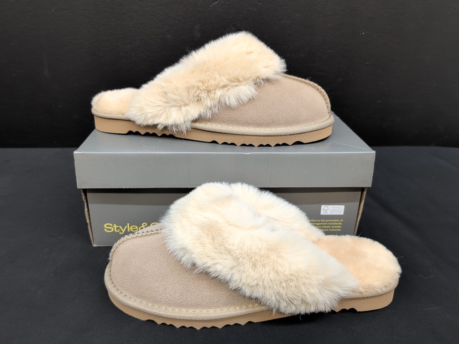 Style & Co Rosiee Suede Fur Lined Slip On Women's Slippers Size 10M Sand