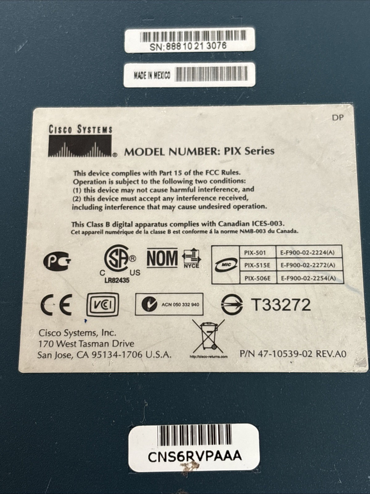 Cisco Systems 4 Port Pix 501 Series Networking Firewall