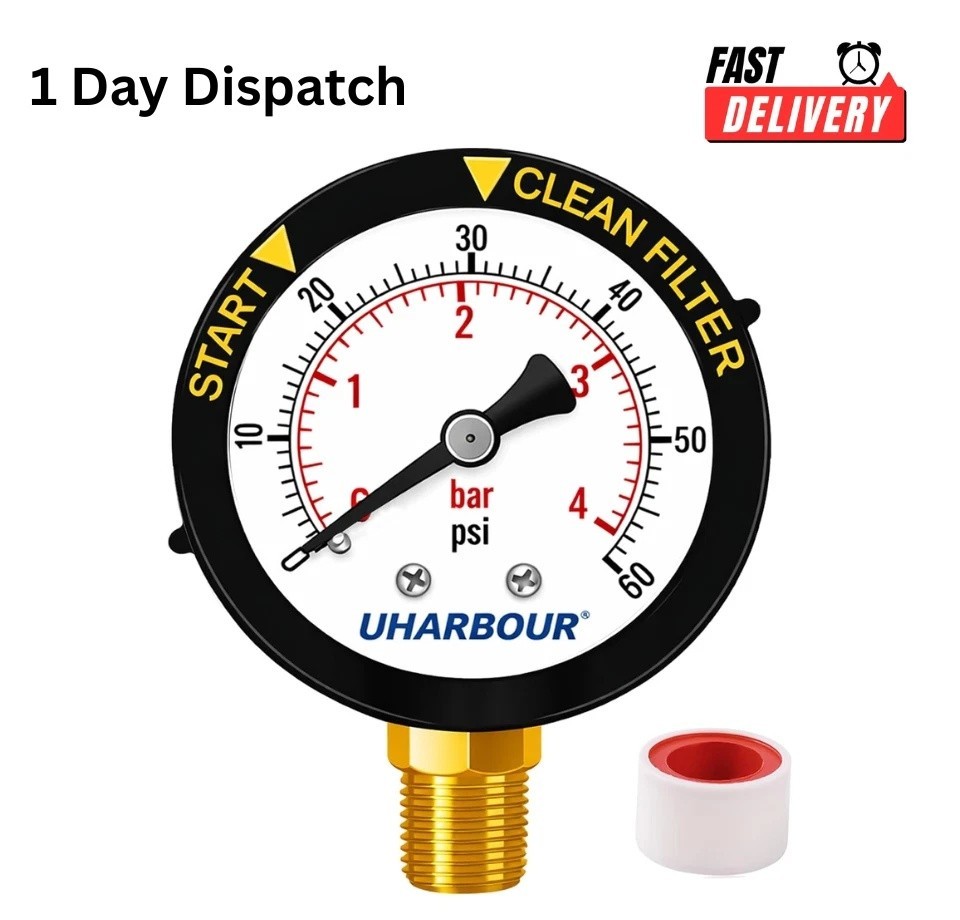 Pool Filter Pressure Gauge 60 PSI 1/4" NPT Bottom Mount Pump Gauge