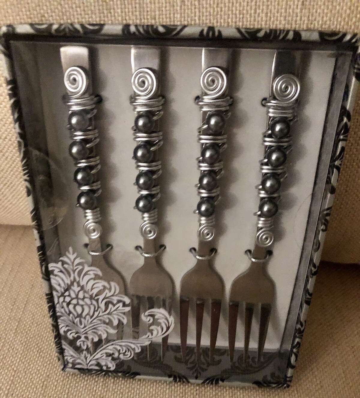 Wild Eye Design Wire & Pearl Appetizer Spoon & Forks - 2 BOXES LOT NEW