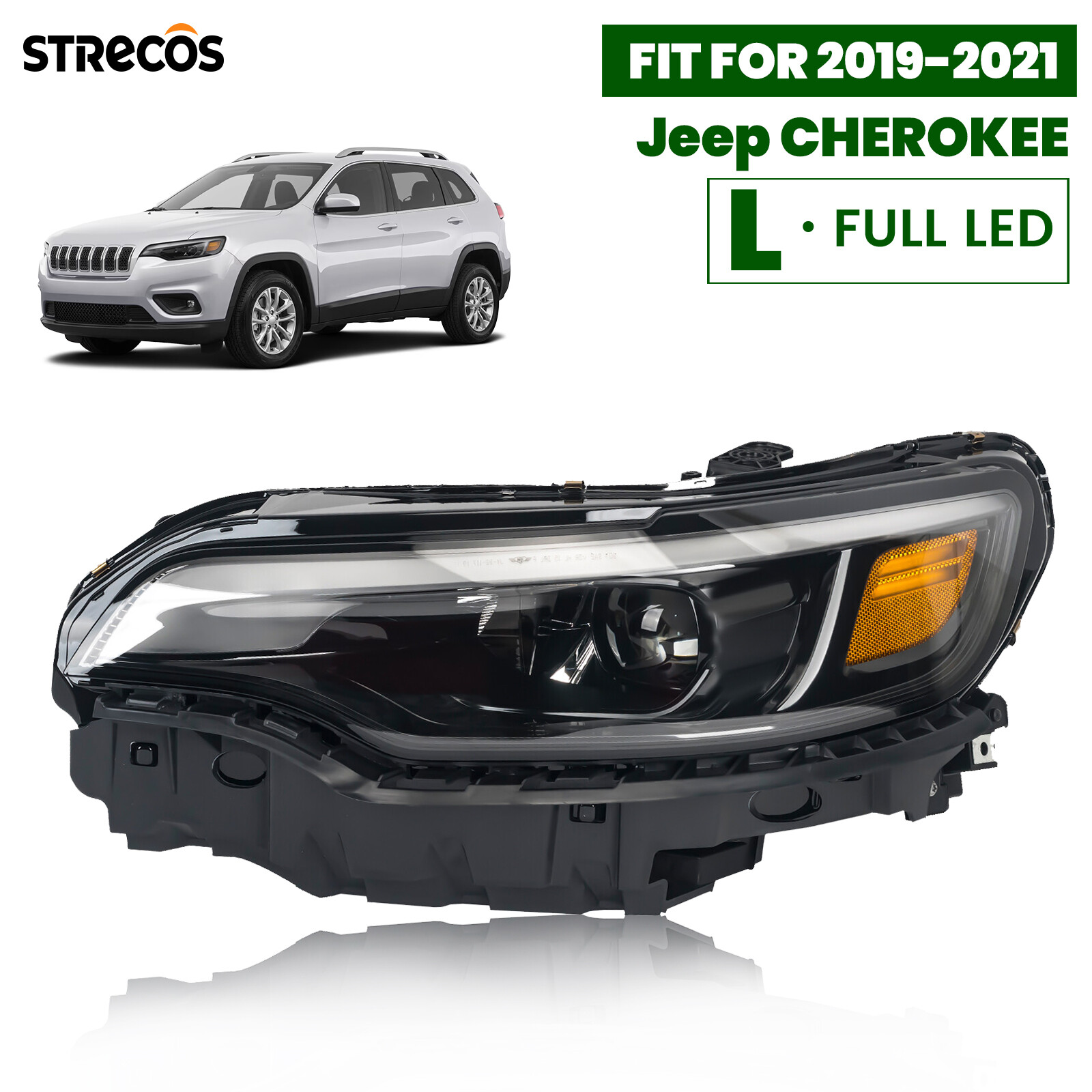 Headlight For 2019-2021 Jeep Cherokee Full LED w/ Bulbs LED DRL Driver Side