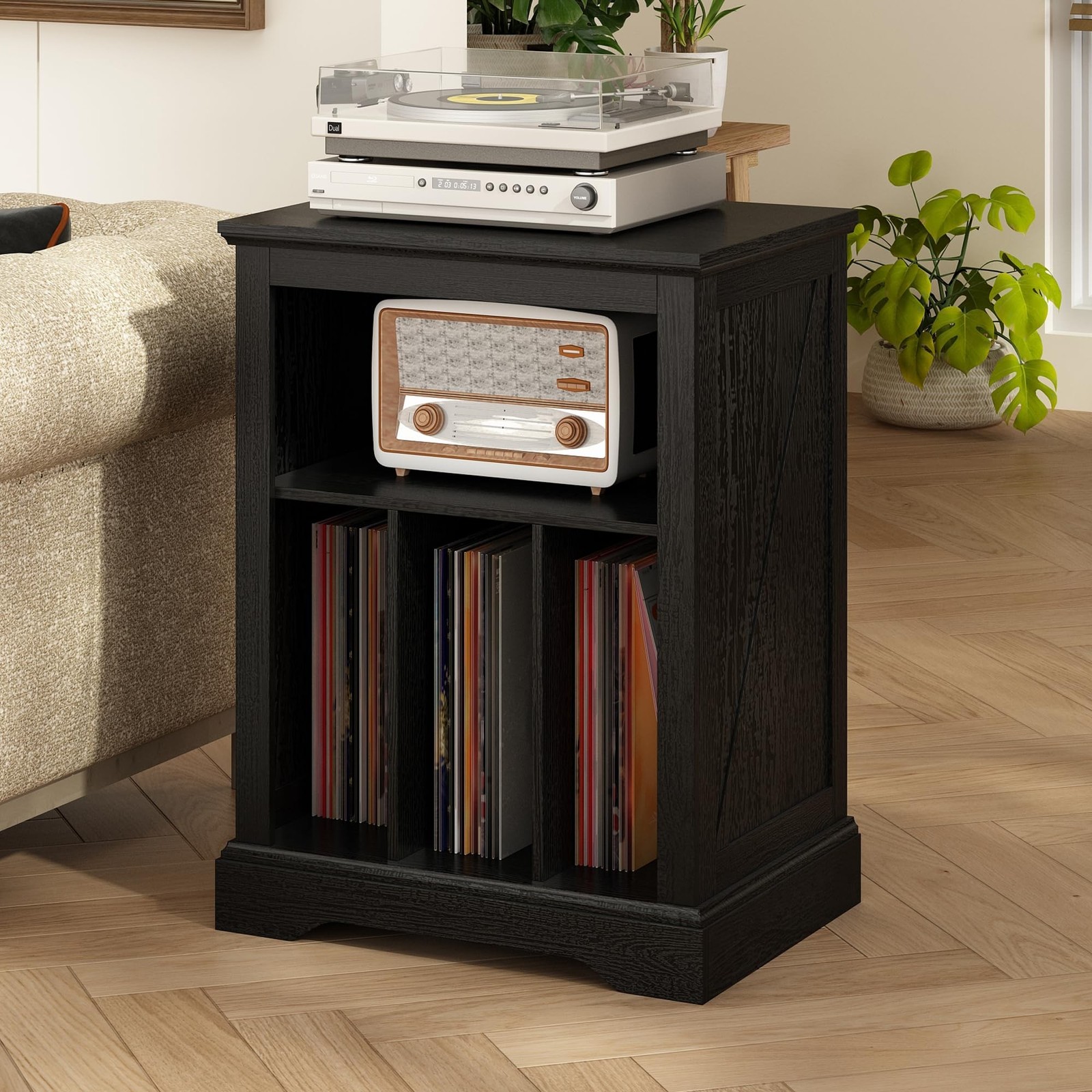 Farmhouse Record Player Stand, 3 Tier Turntable Stand with Vinyl Record Stora...