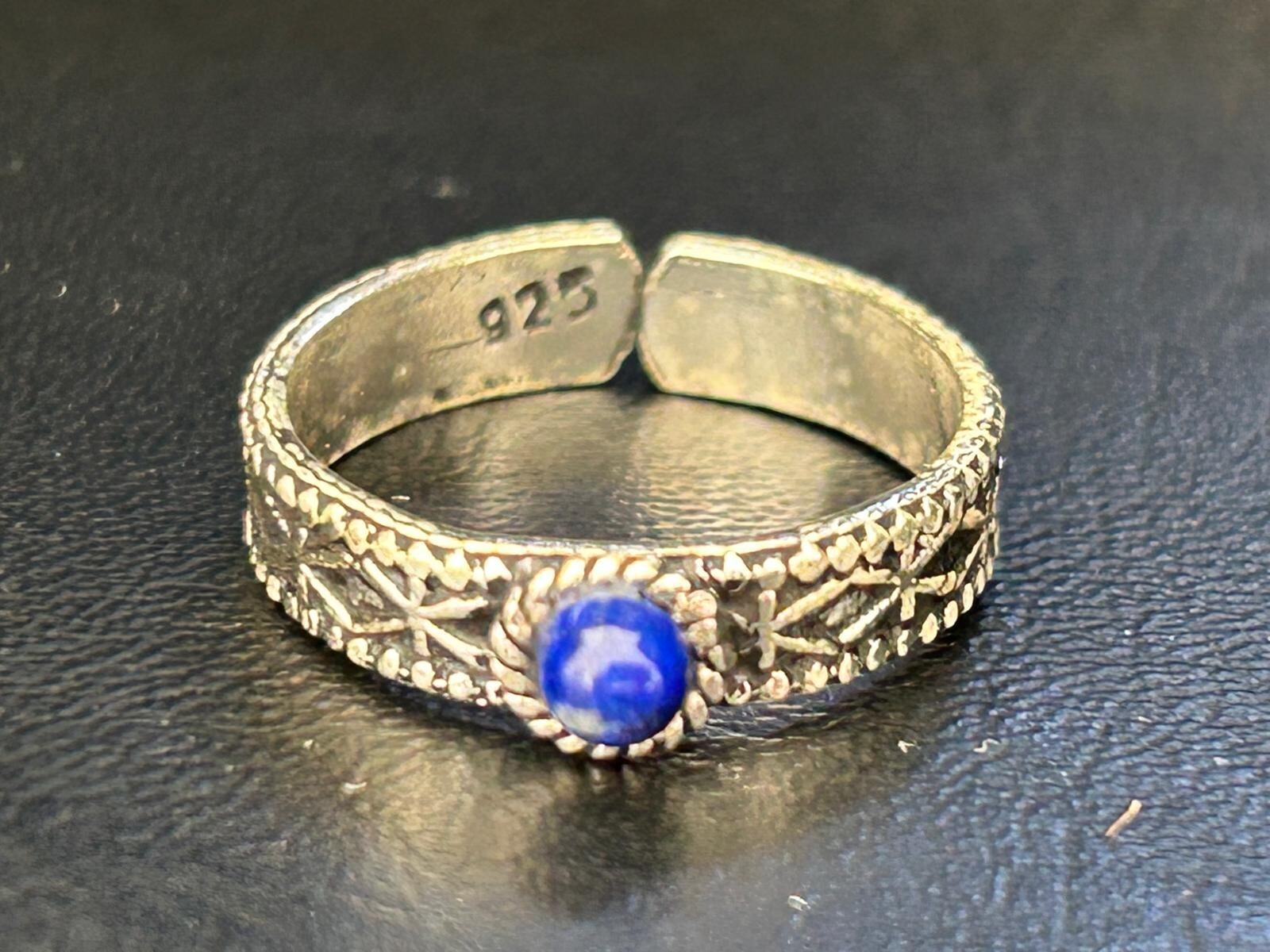 925 Sterling Silver Toe Ring Evil Eye Lapis Lazuli Gemstone Blue Adjustable