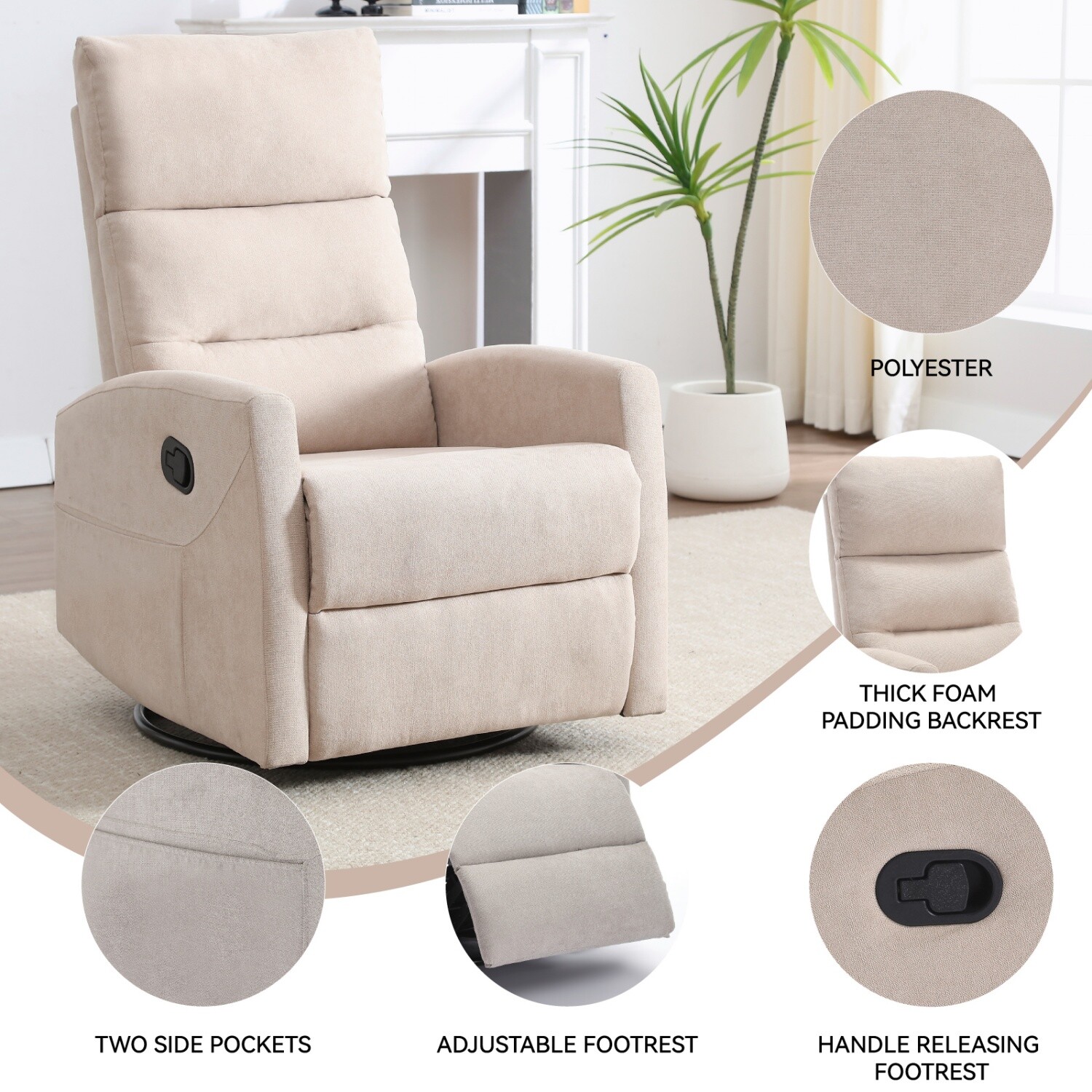 360° Swivel Recliner Chairs Modern Single Reclining Sofa Chairs for Living Room