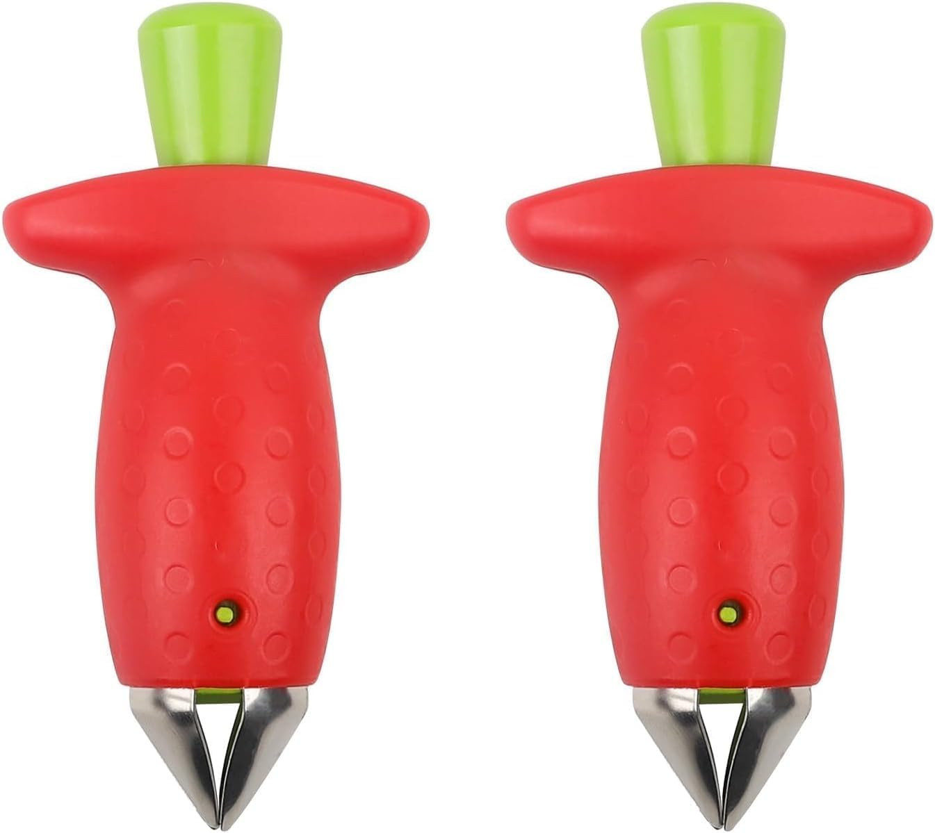 Strawberry Huller Fruit Slicer Set, Red/Green（2Packs) Sold by