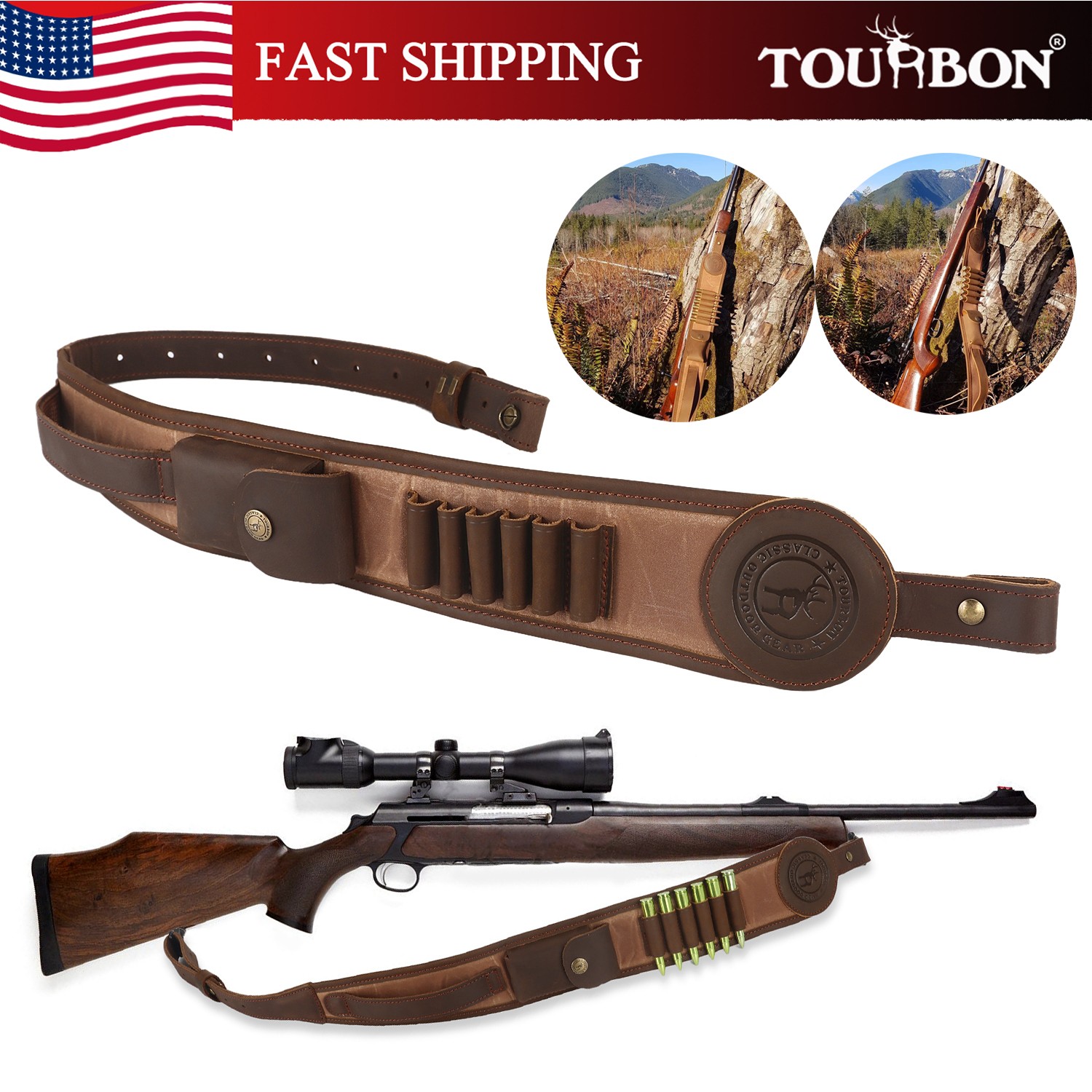 Tourbon Gun Sling Shooting Rifle Strap Ammo Holder Cartridge Pouch Adjustable